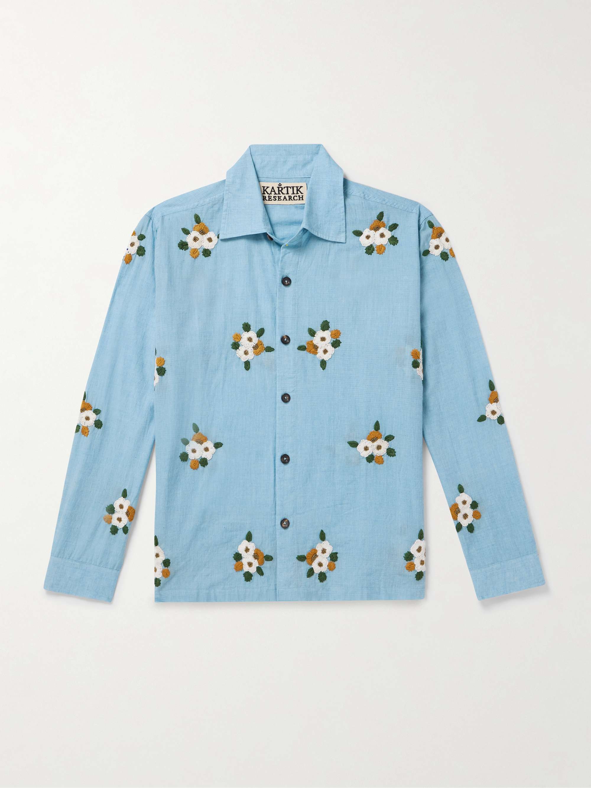 Floral-Embroidered Embellished Cotton Shirt view