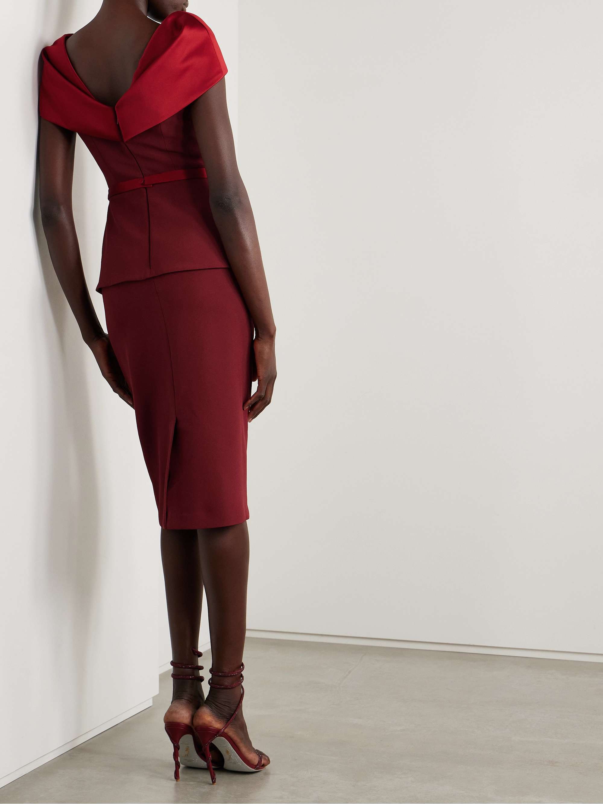 Rella satin-trimmed crepe midi dress view