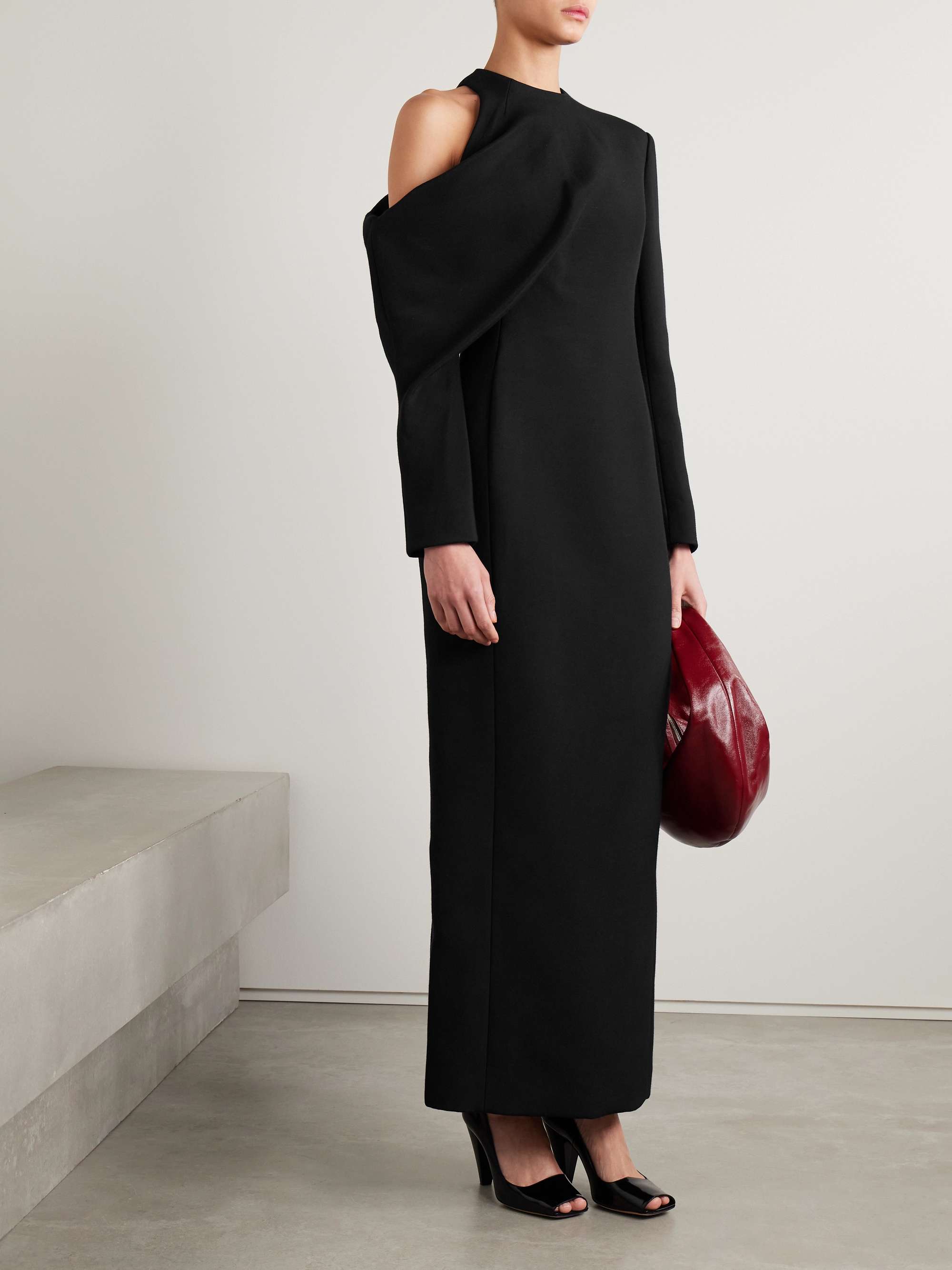 Trey cold-shoulder draped cady maxi dress view