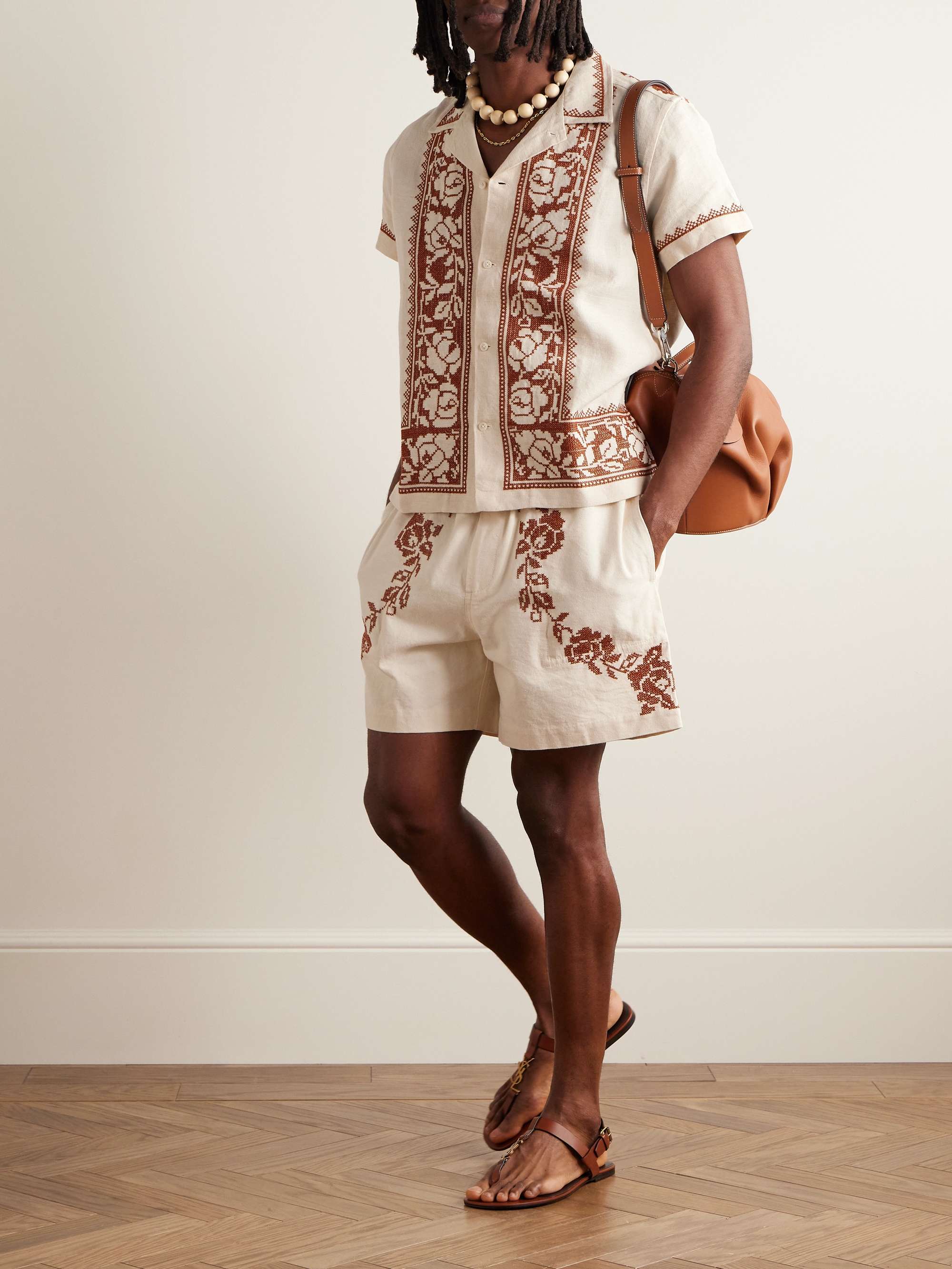 Straight-Leg Embroidered Cotton-Canvas Shorts view