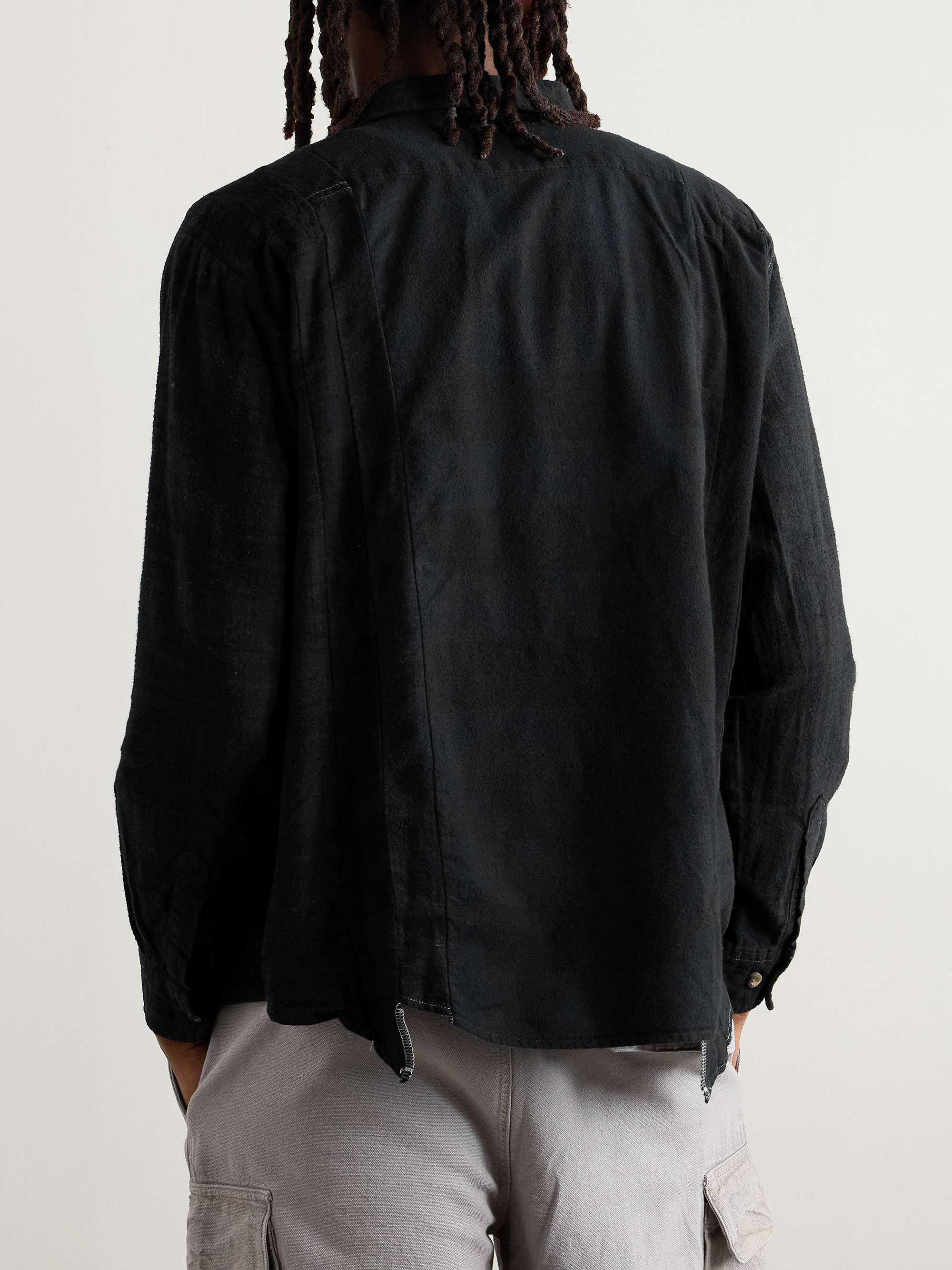 Suede-Trimmed Panelled Brushed-Cotton Overshirt view