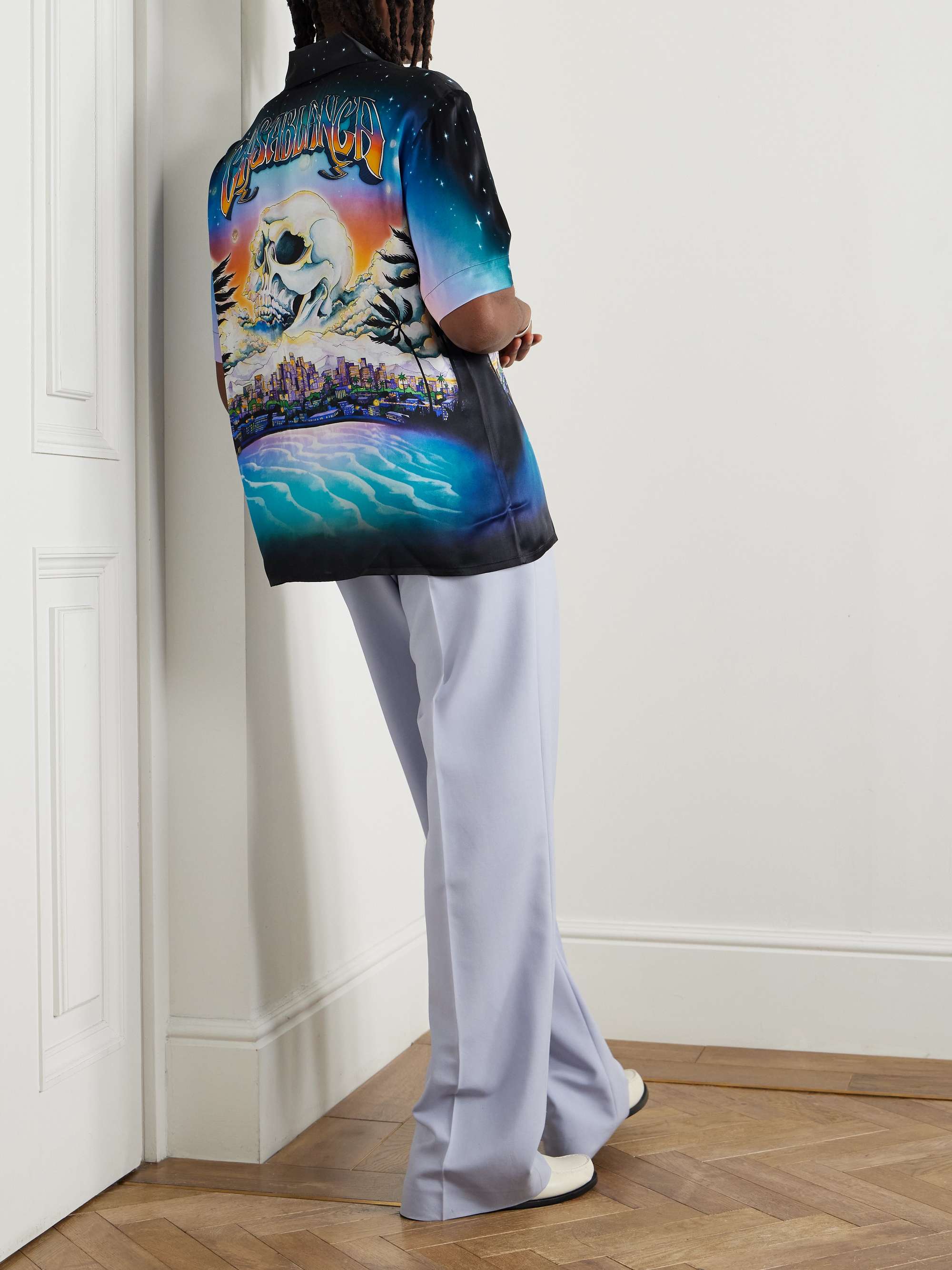 La Prémonition Convertible-Collar Printed Silk-Twill Shirt view