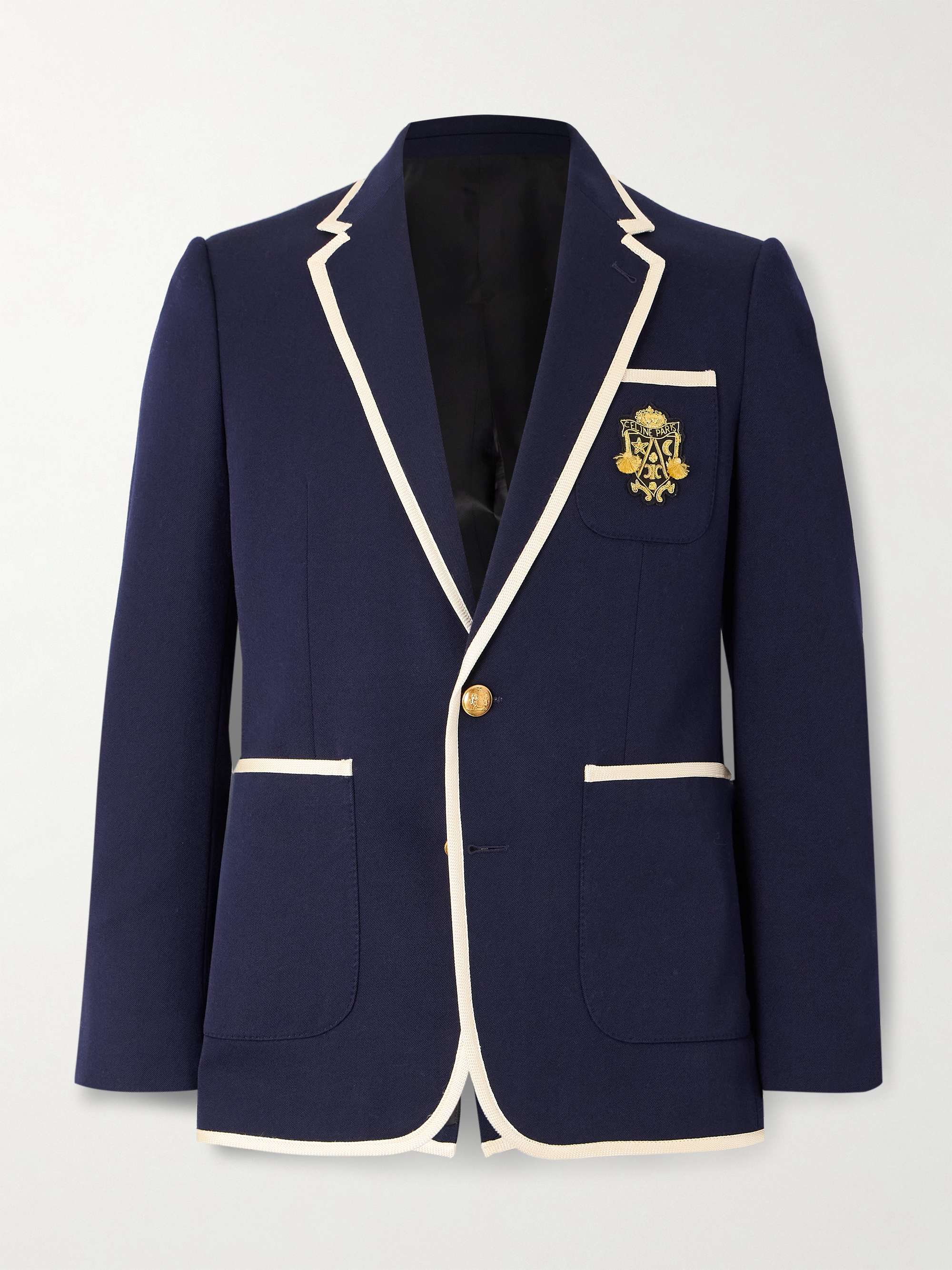Slim-Fit Logo-Appliquéd Piped Wool-Twill Blazer view