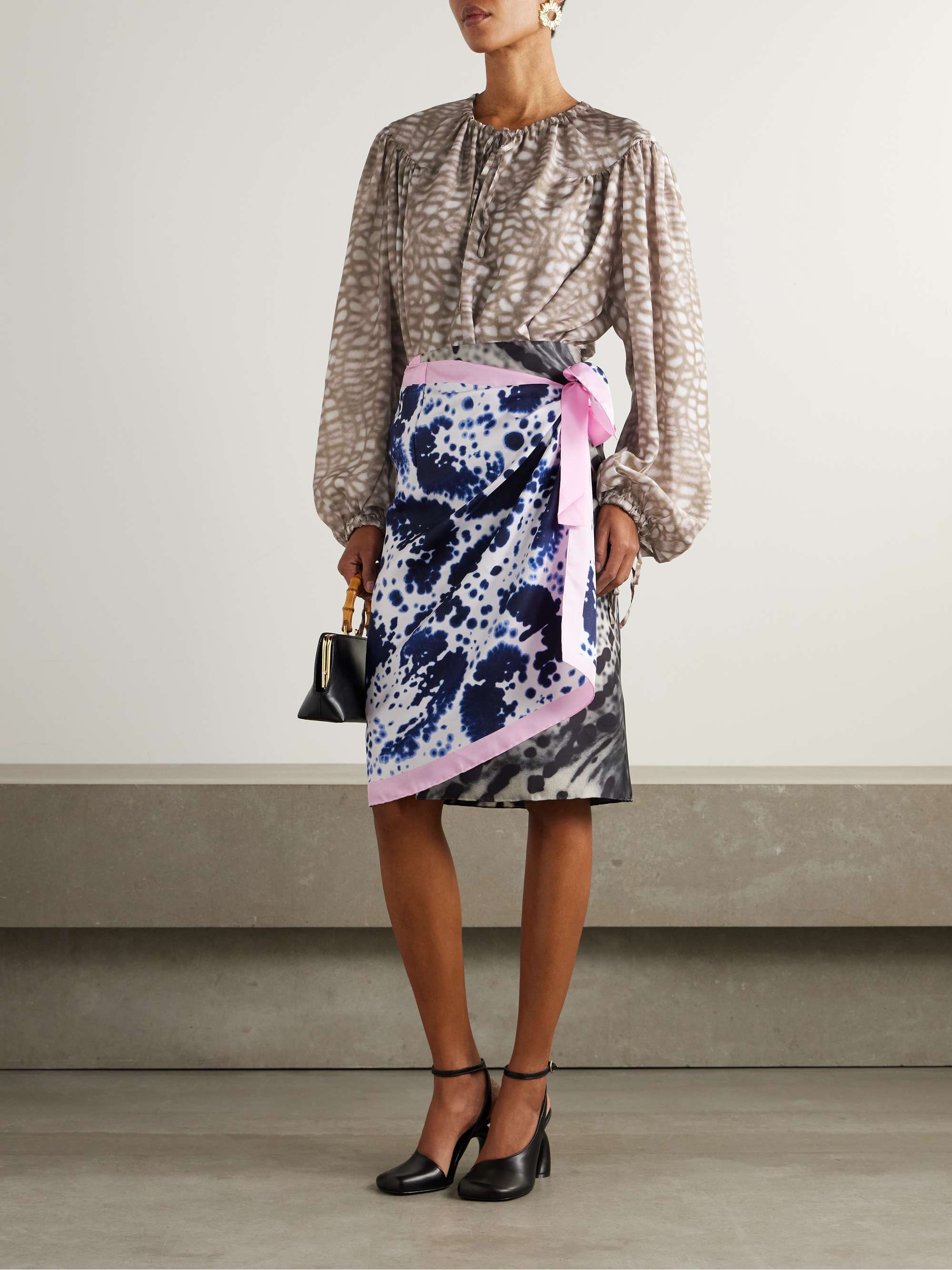 Printed silk-satin blouse view