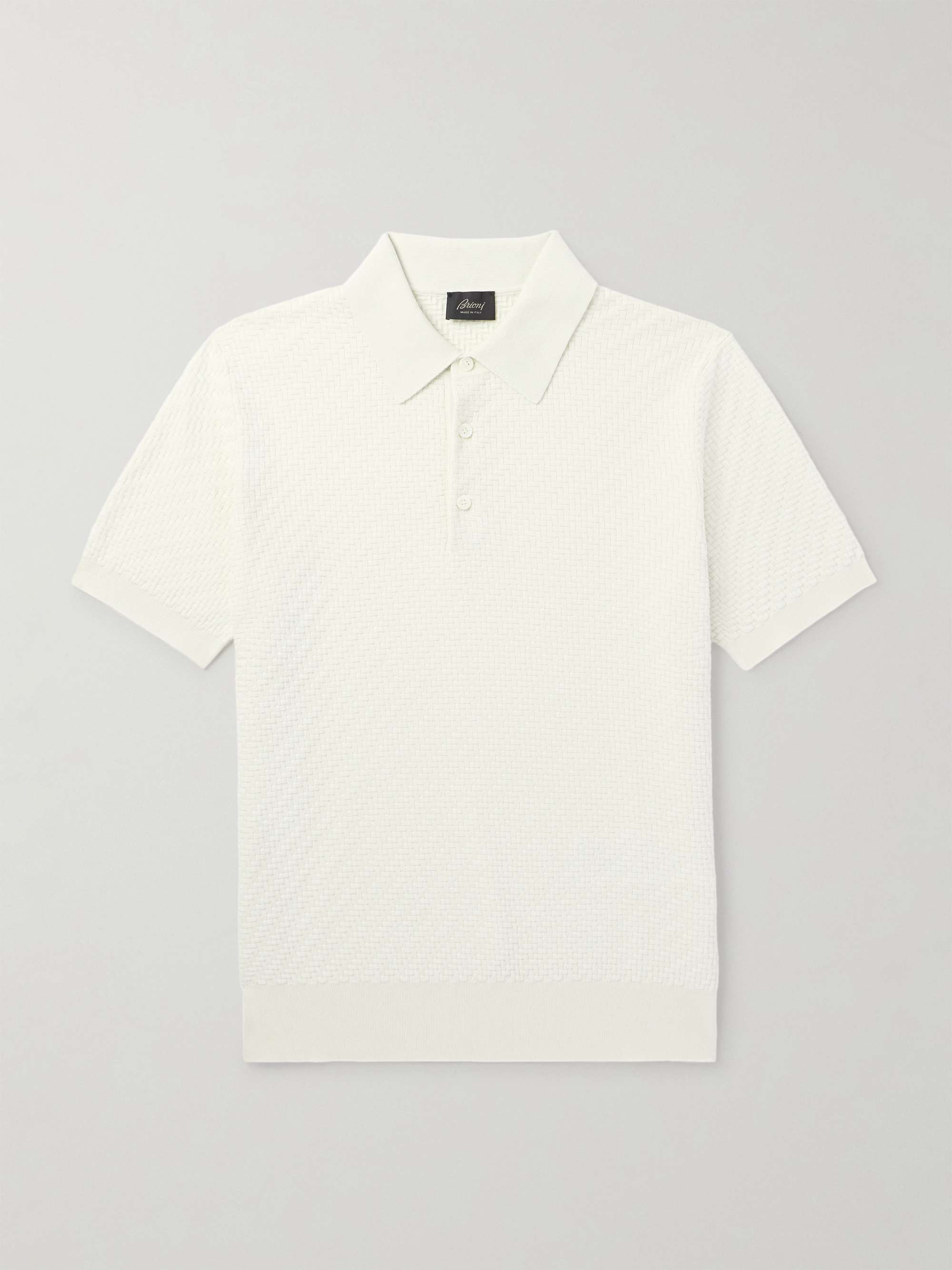 Basketweave Cotton, Silk and Cashmere-Blend Polo Shirt view