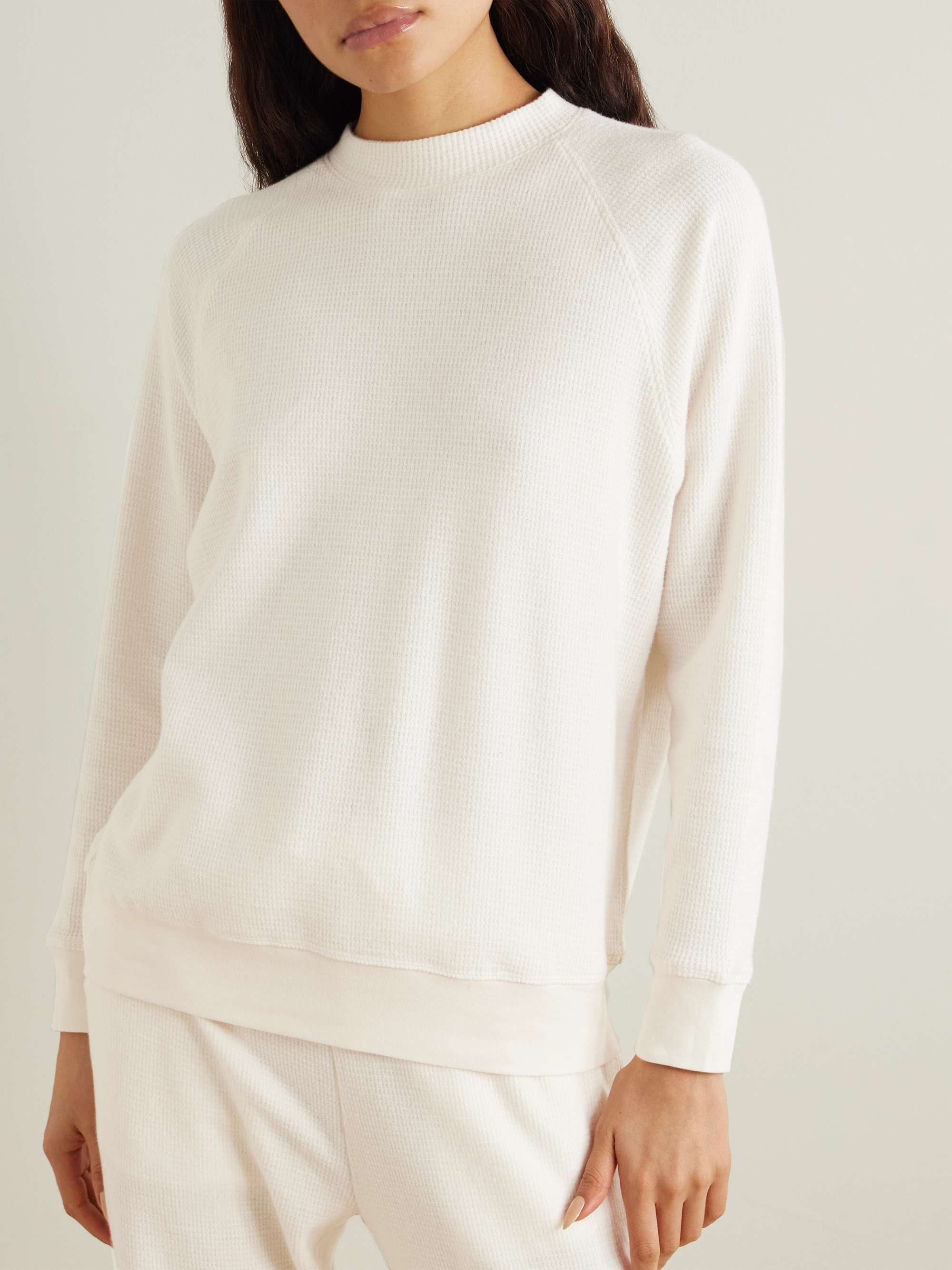 Waffle-knit cotton and cashmere-blend top view