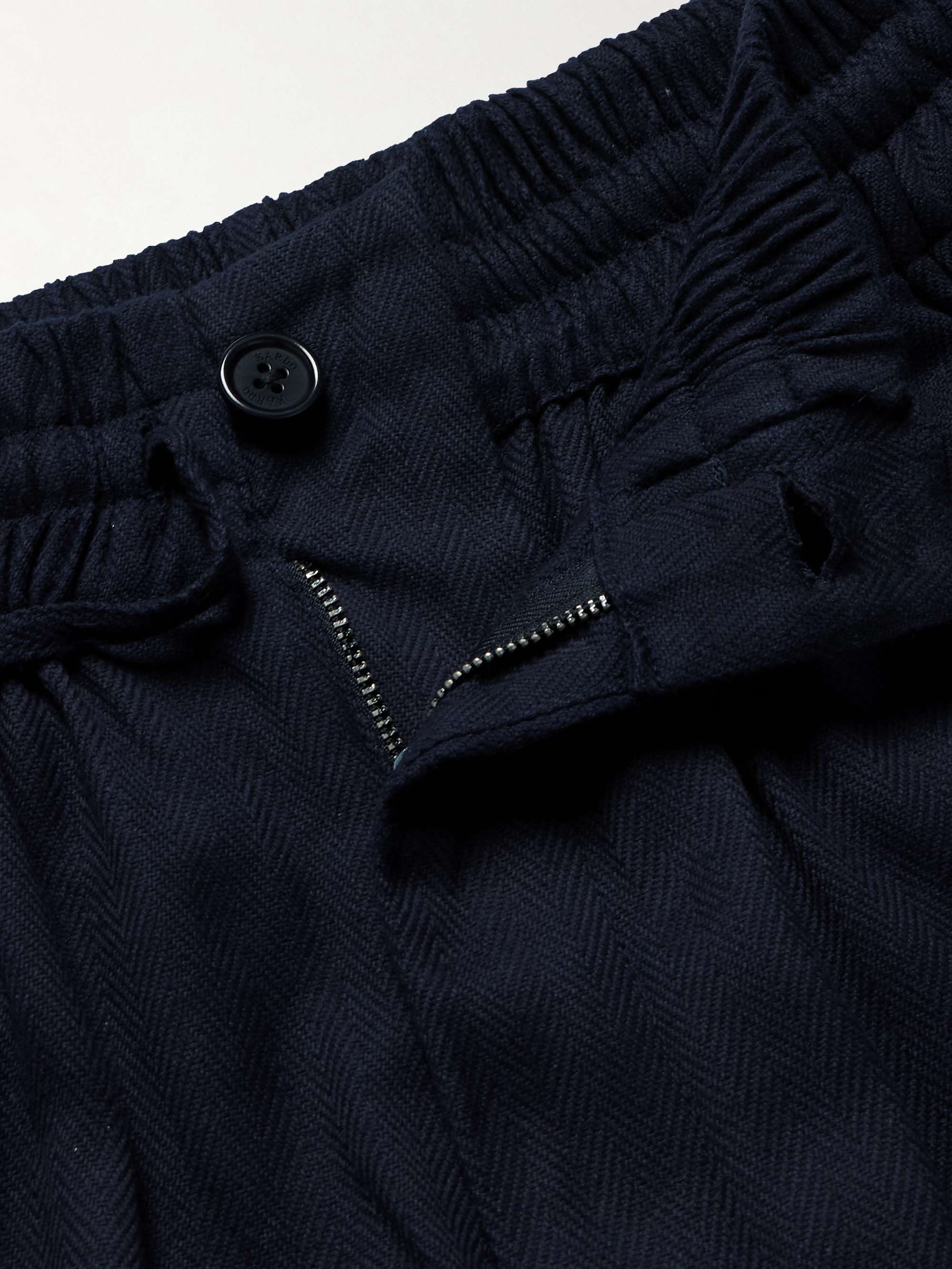 Vikram Wide-Leg Herringbone Cotton Drawstring Trousers view