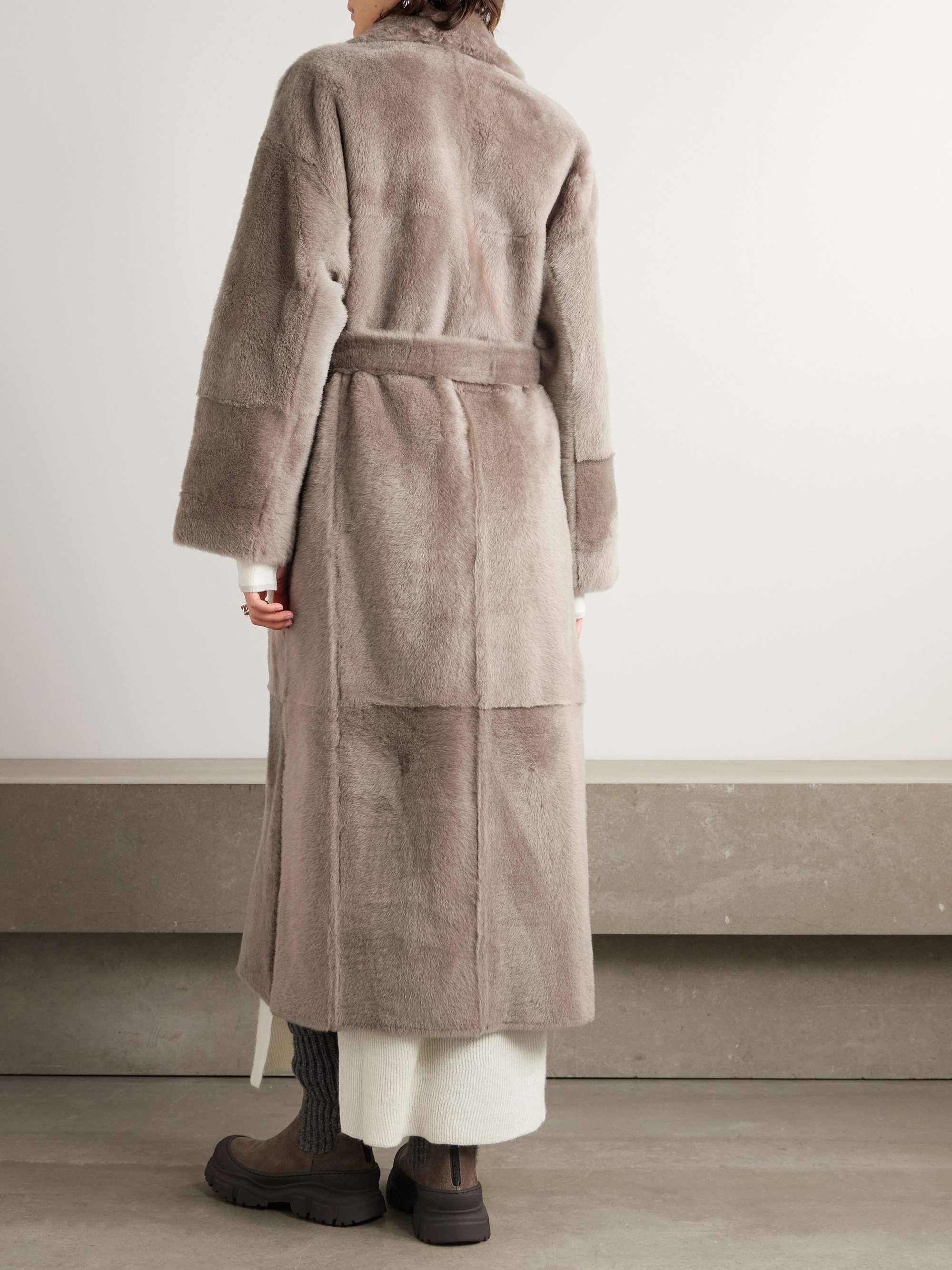Belted shearling coat view