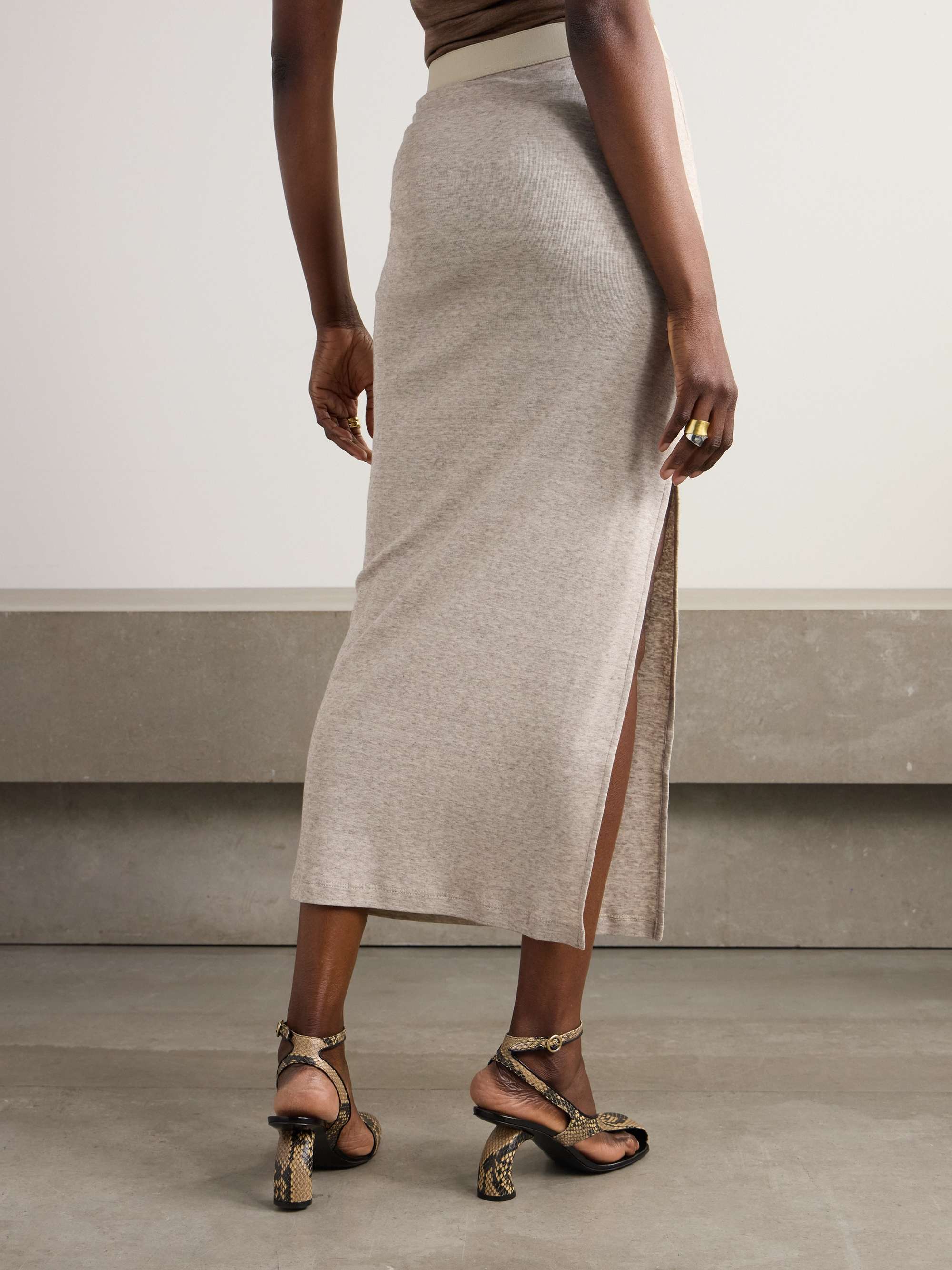 Cotton and wool-blend jersey midi skirt view