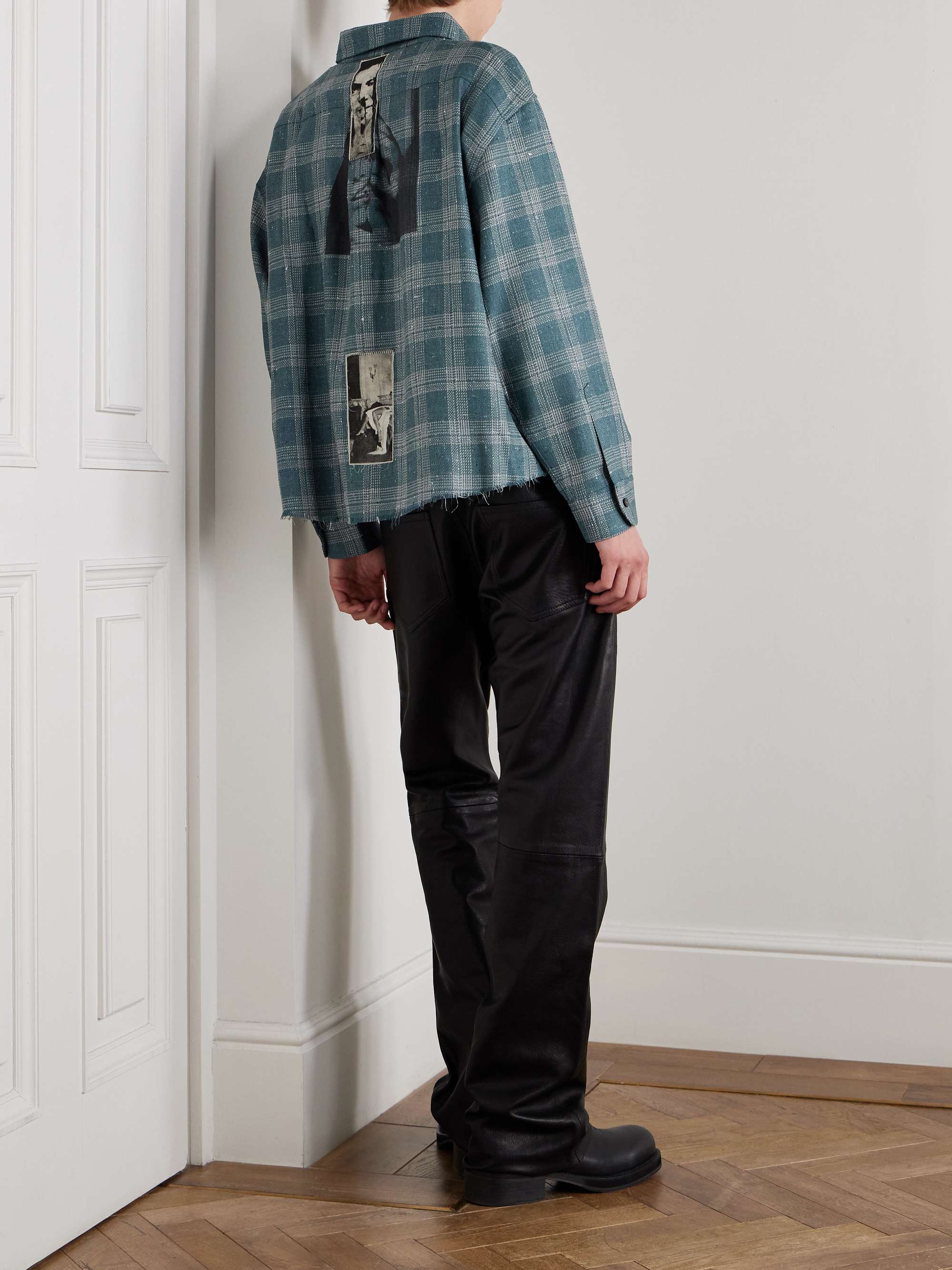 Button-Down Collar Frayed Appliquéd Printed Wool and Silk-Blend Flannel Shirt view