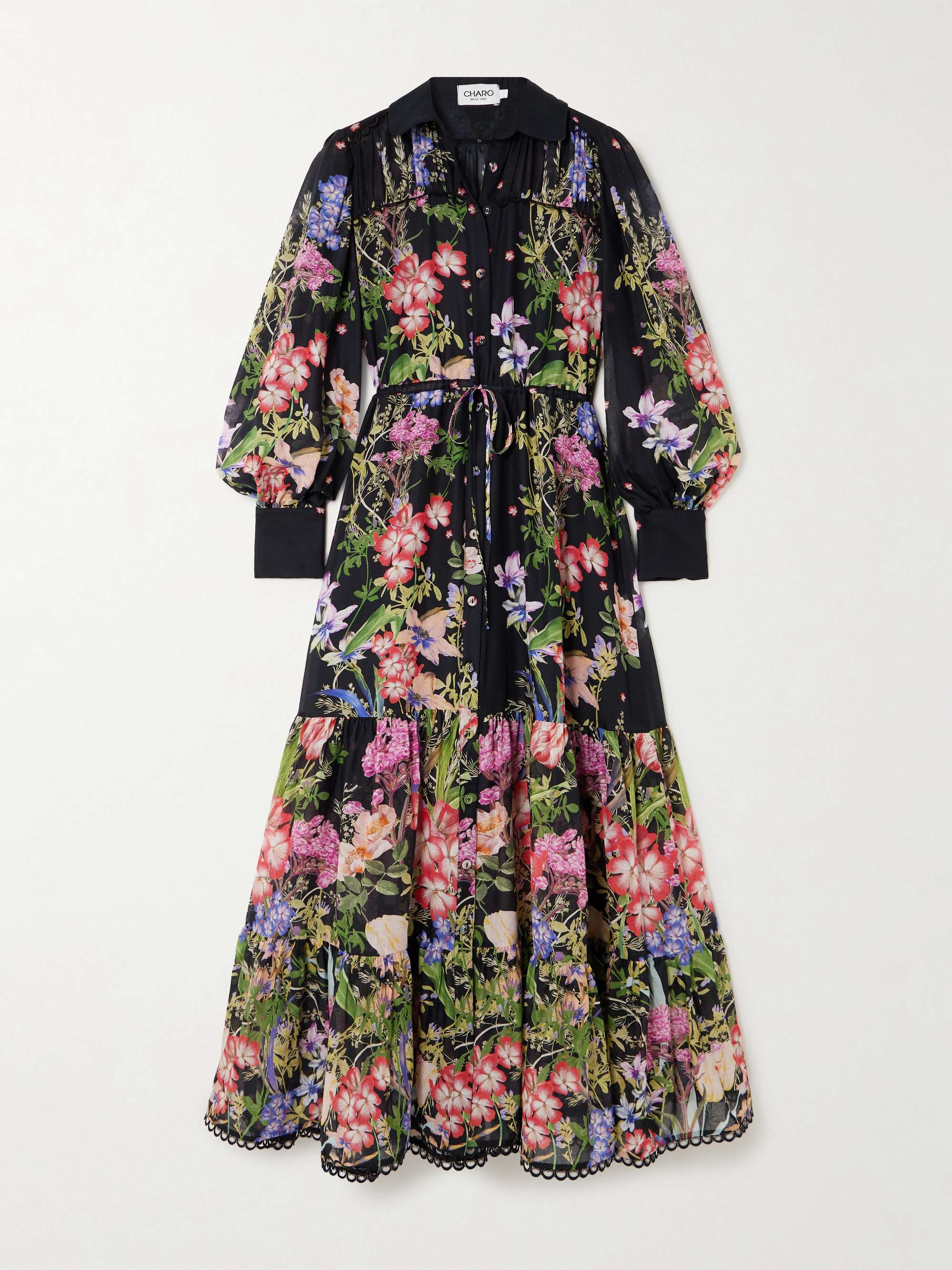 Lotus floral-print cotton-blend voile maxi shirt dress view