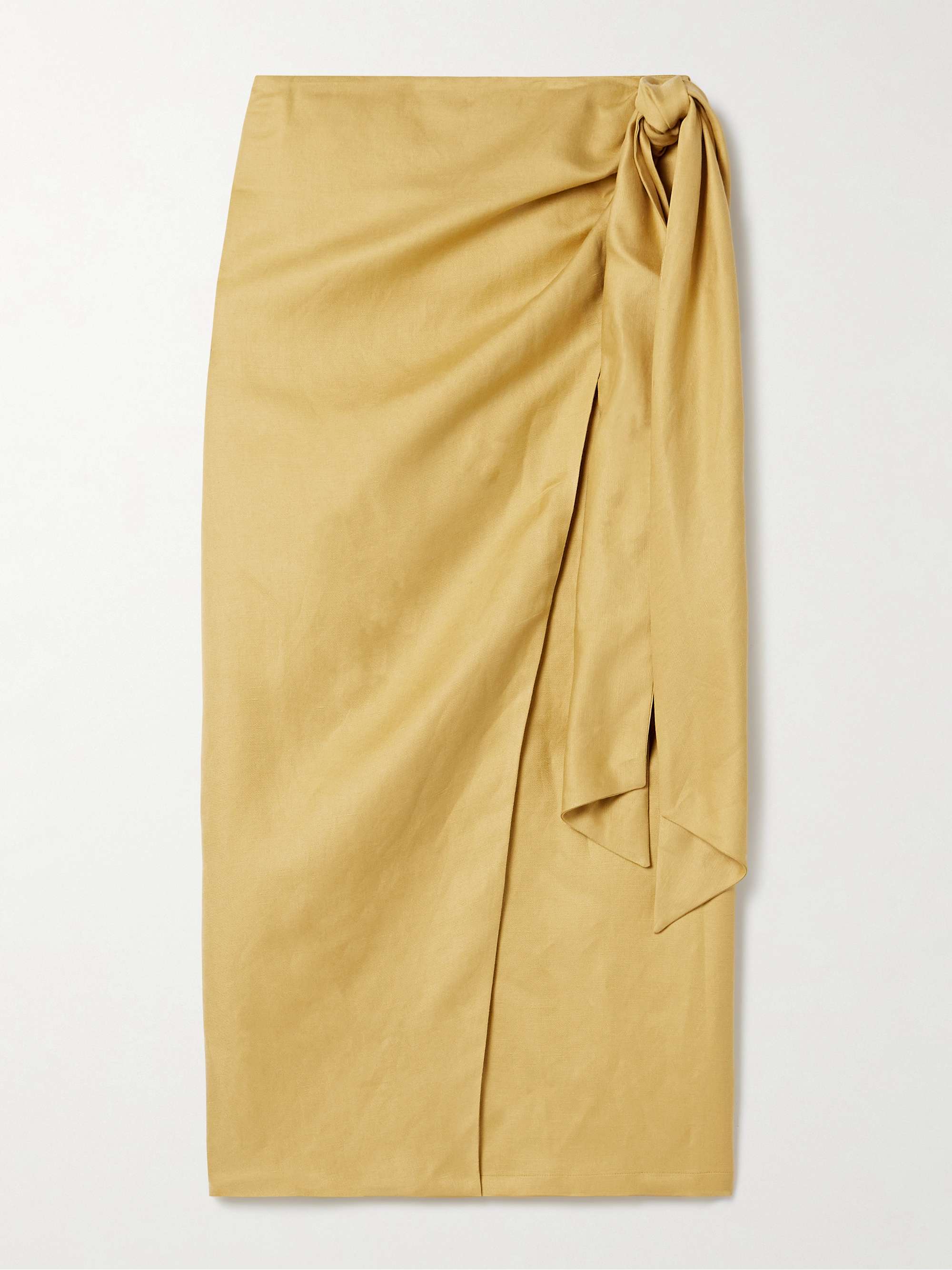 Tequila linen and silk-blend midi wrap skirt view