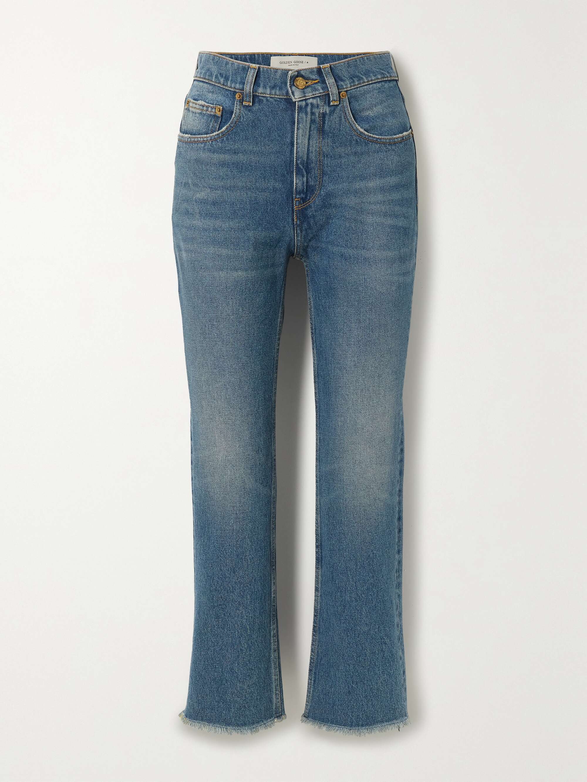 Golden high-rise cropped flared jeans view