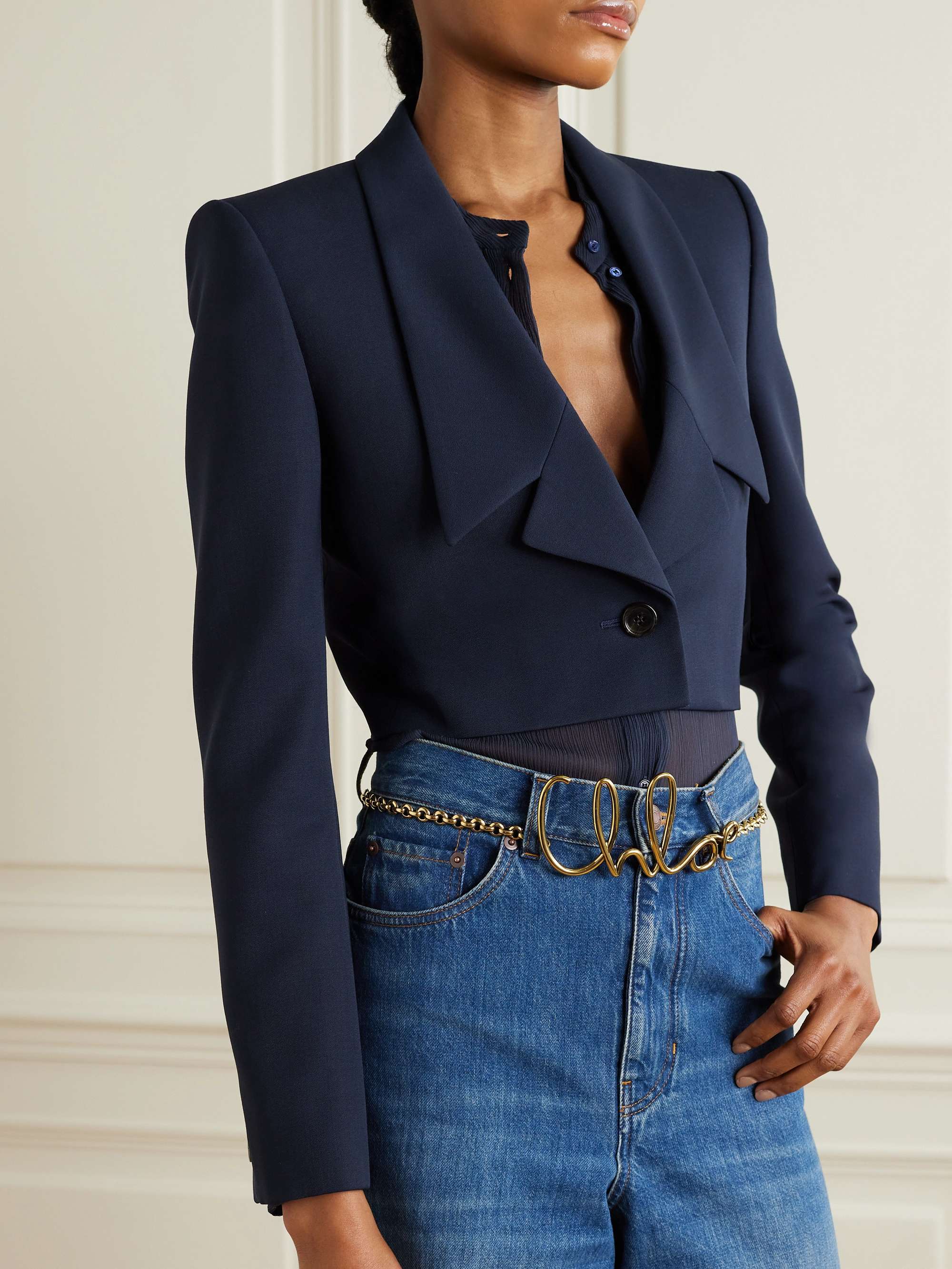 Spencer cropped grain de poudre wool blazer view