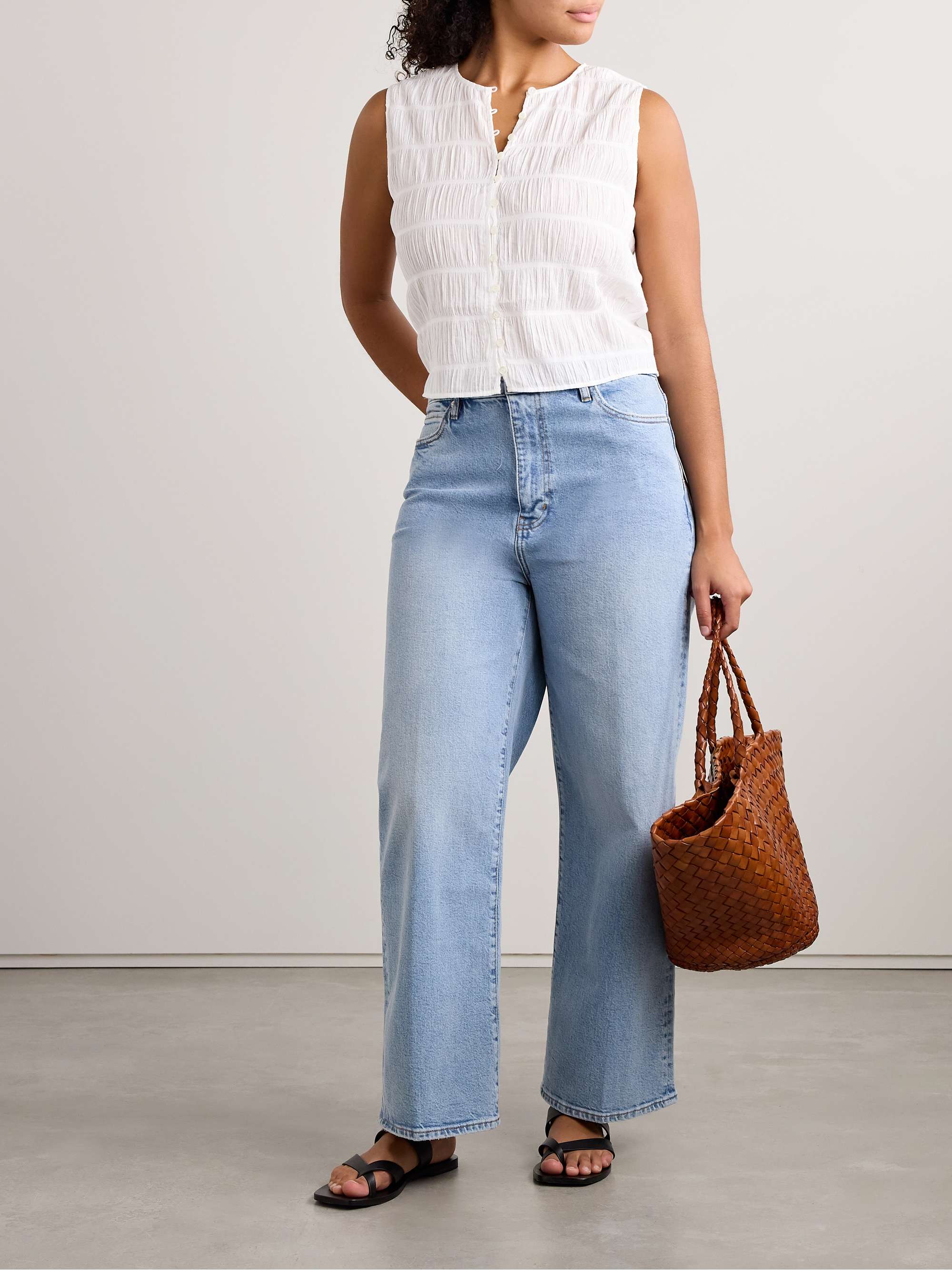 Shirred cotton-blend voile tank view