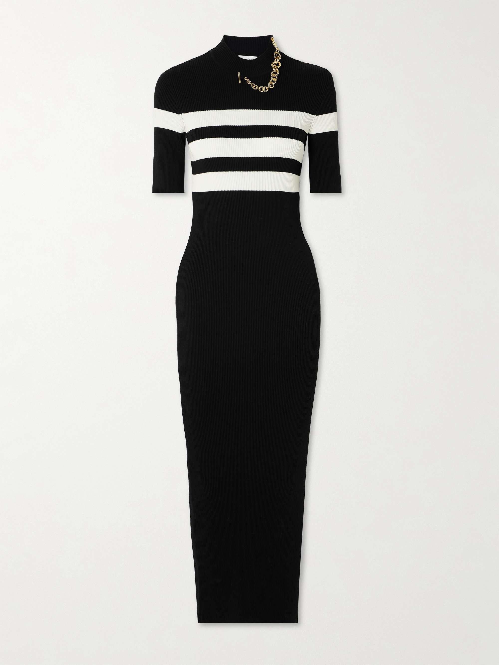 Chain-embellished striped ribbed-knit maxi dress view