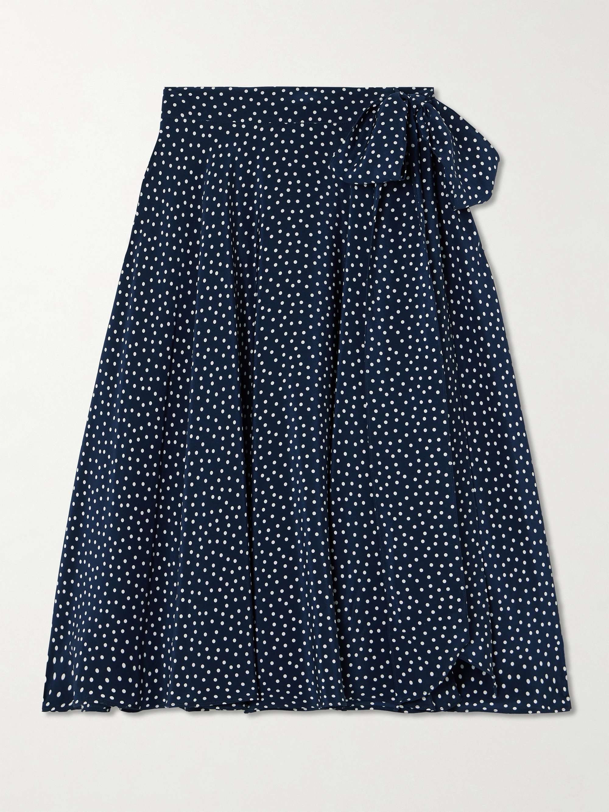 Pleated polka-dot silk crepe de chine midi wrap-effect skirt view