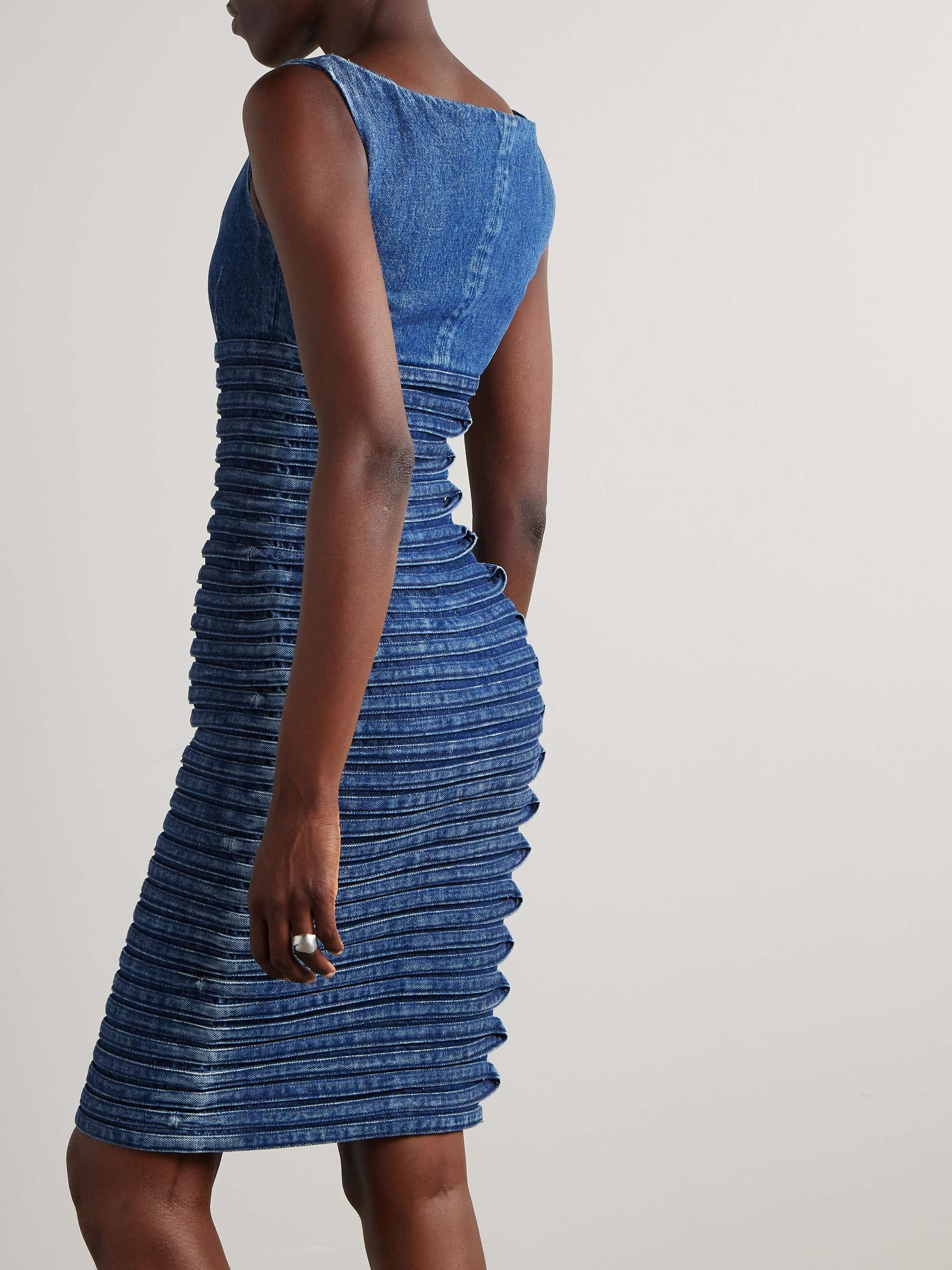 Appliquéd denim mini dress view