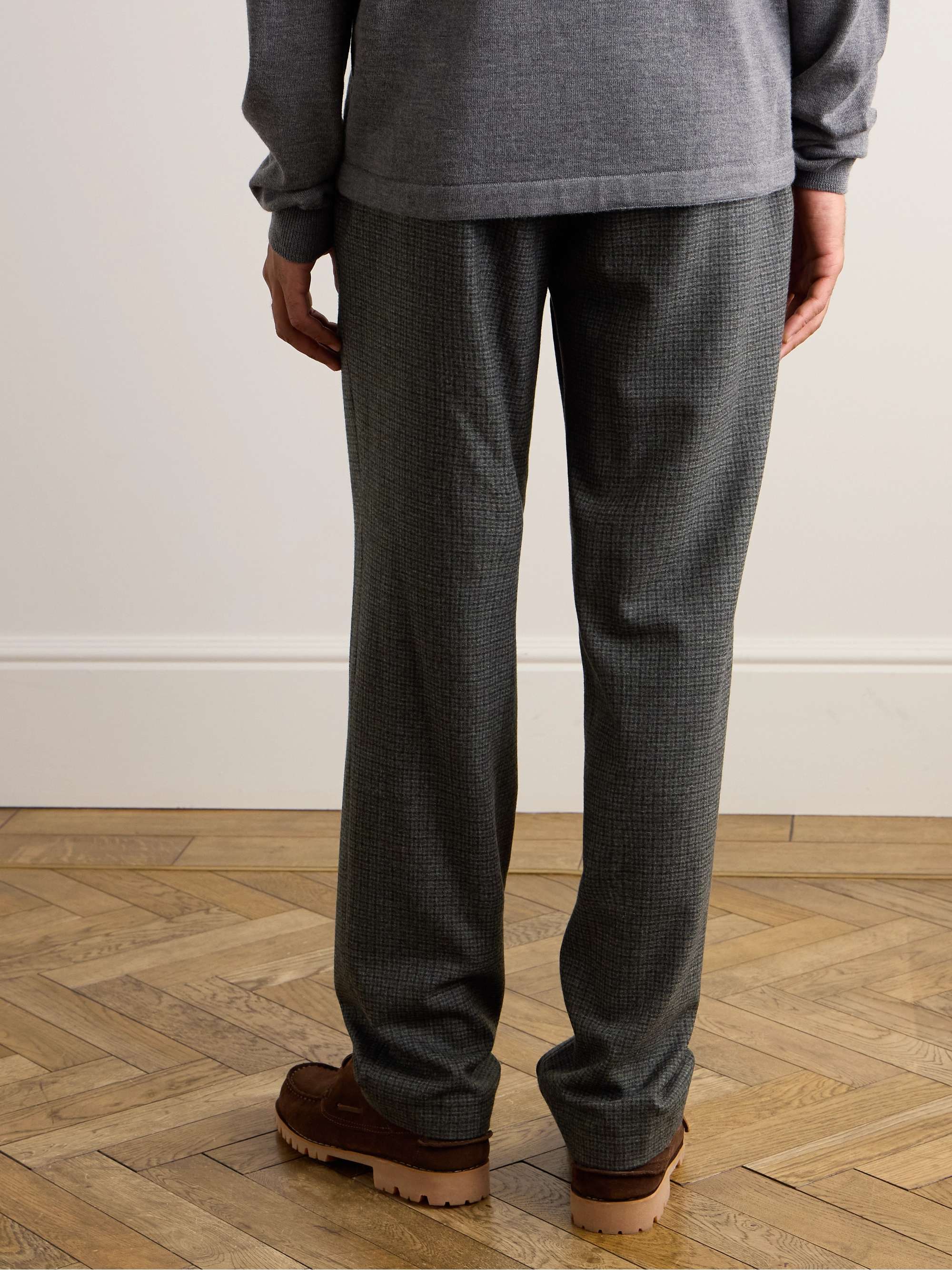 Tapered Pleated Checked Wool Trousers view