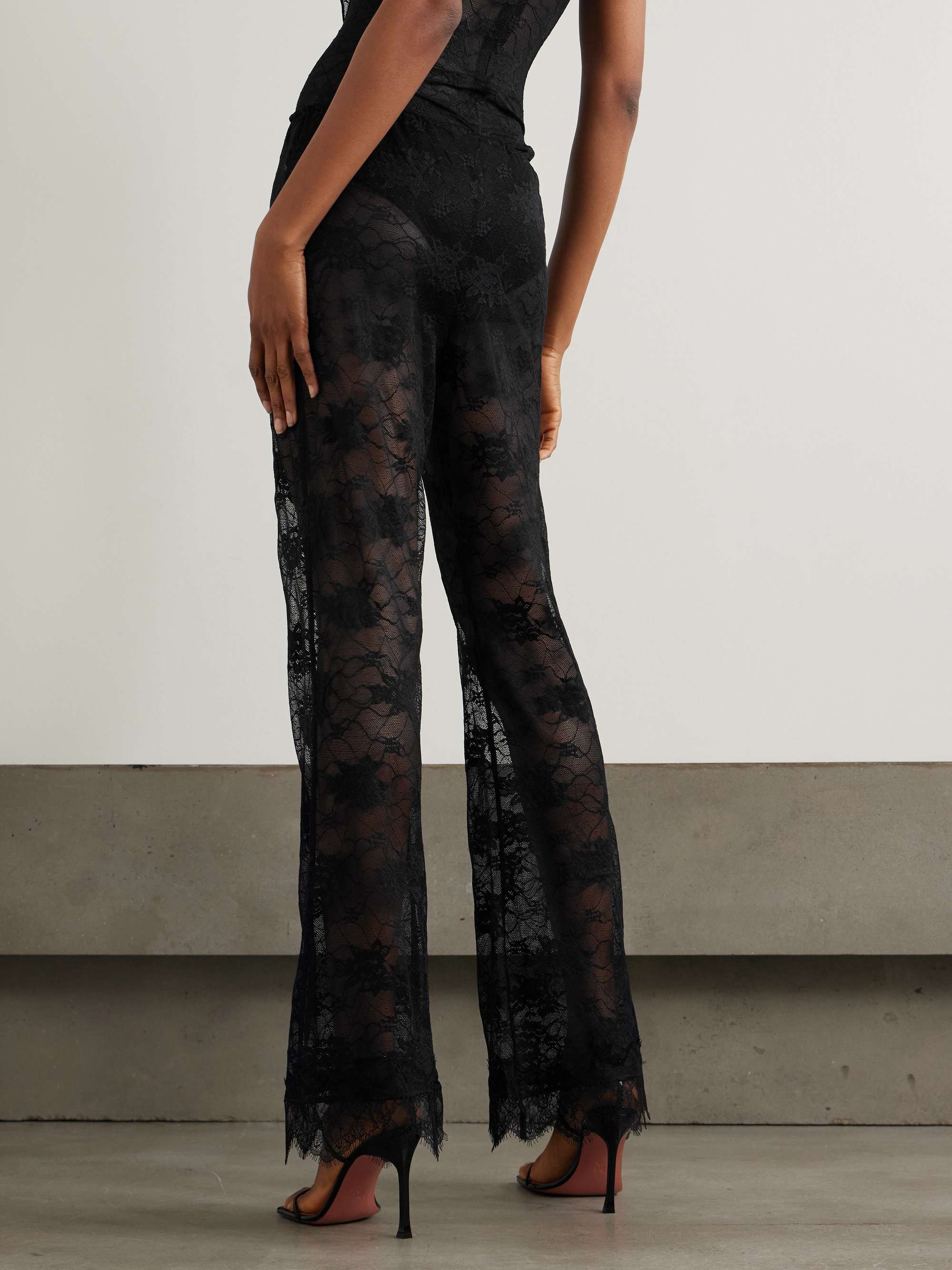 Scalloped stretch-lace straight-leg pants view