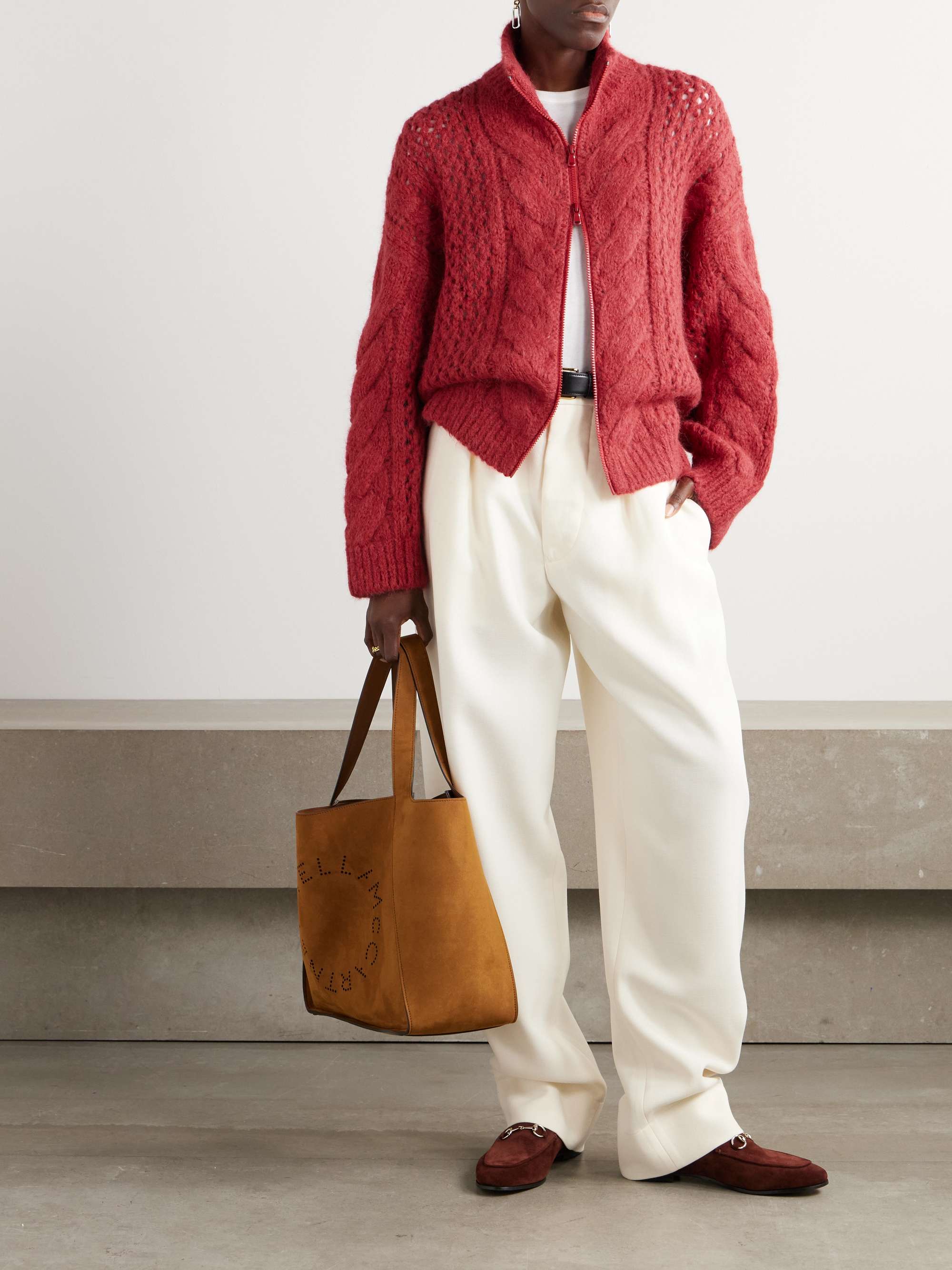 Open and cable-knit alpaca-blend cardigan view