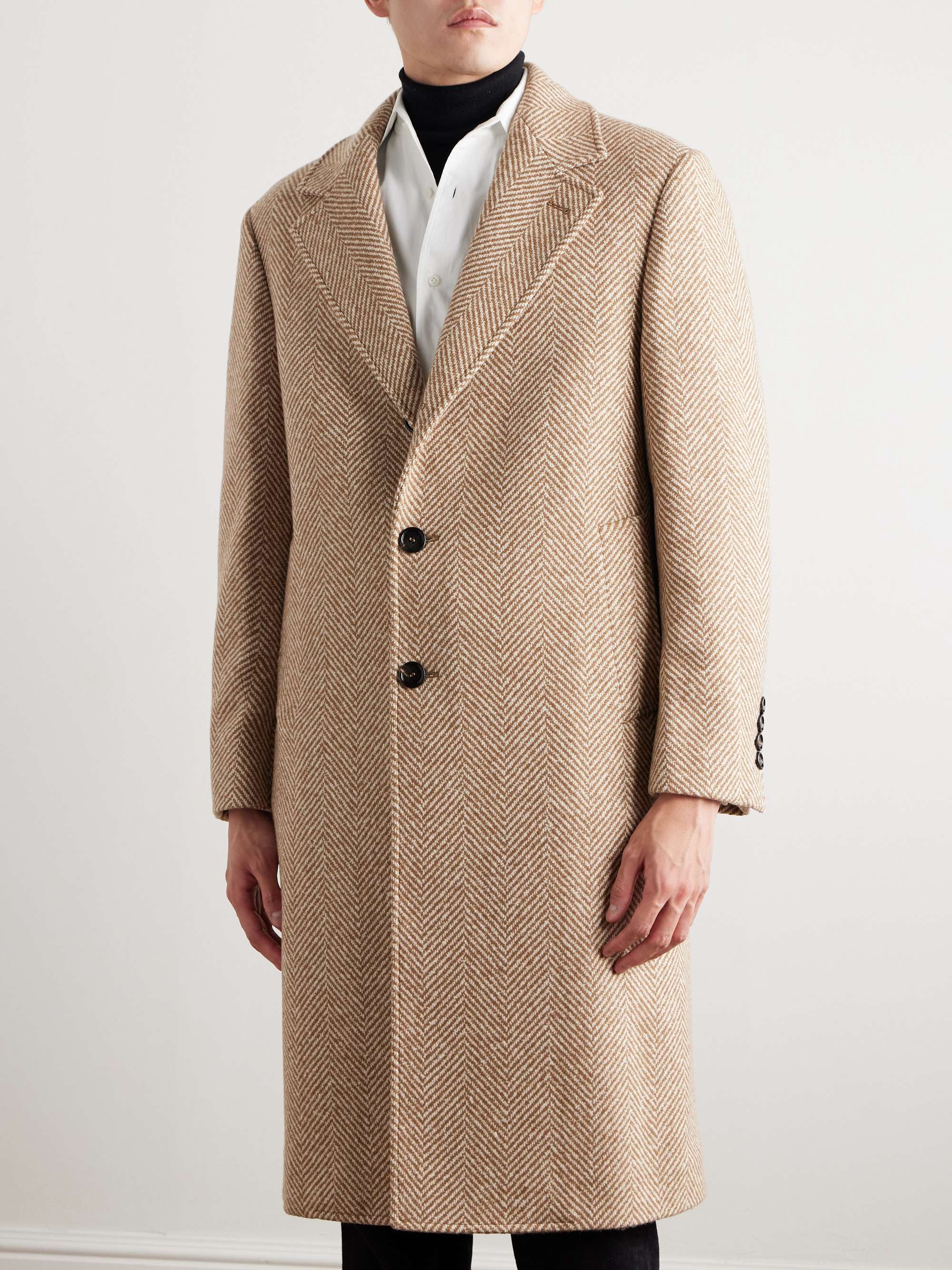 Herringbone Cashmere and Silk-Blend Coat view