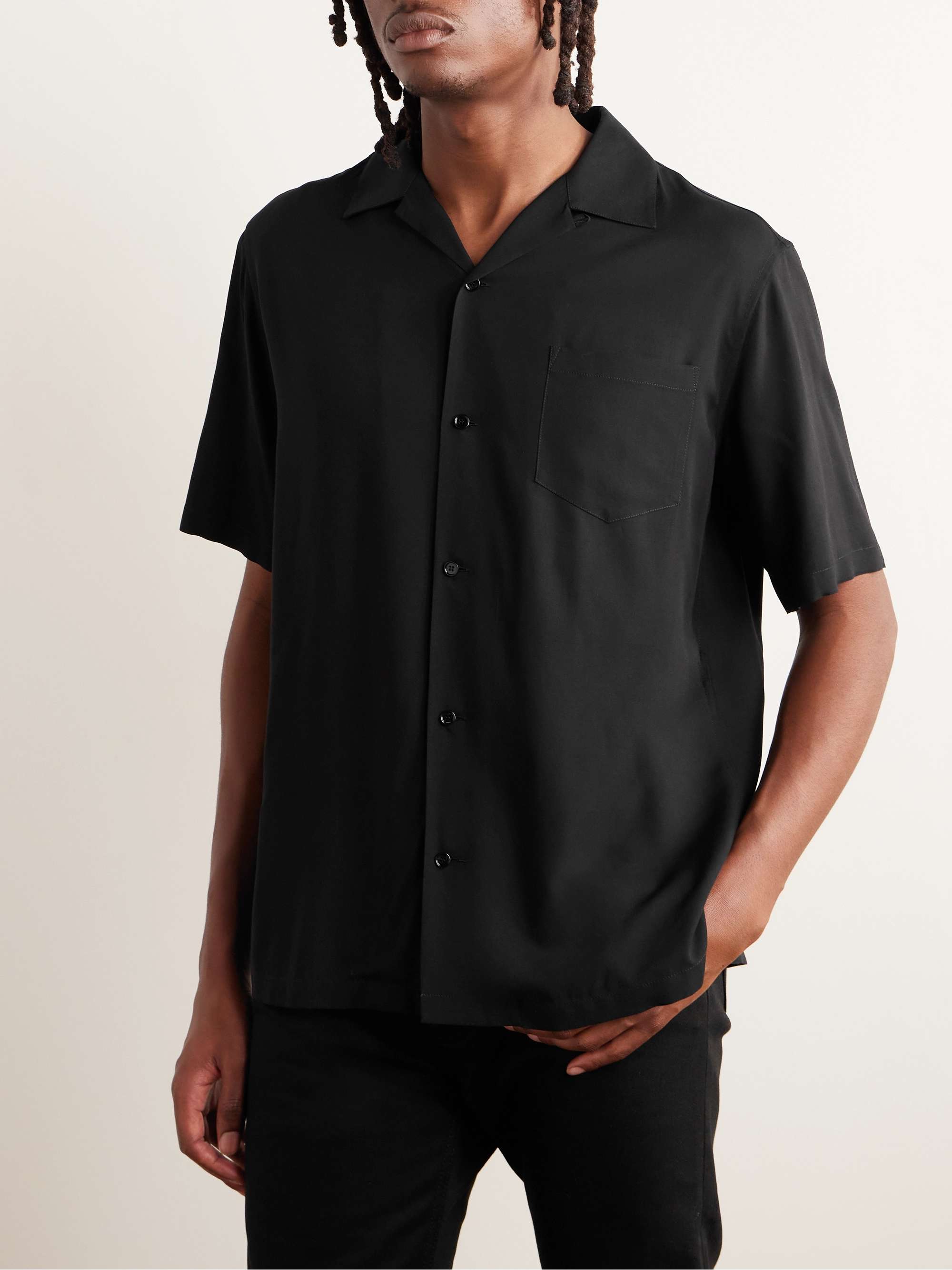 Convertible-Collar Logo-Appliquéd Matte-Satin Shirt view
