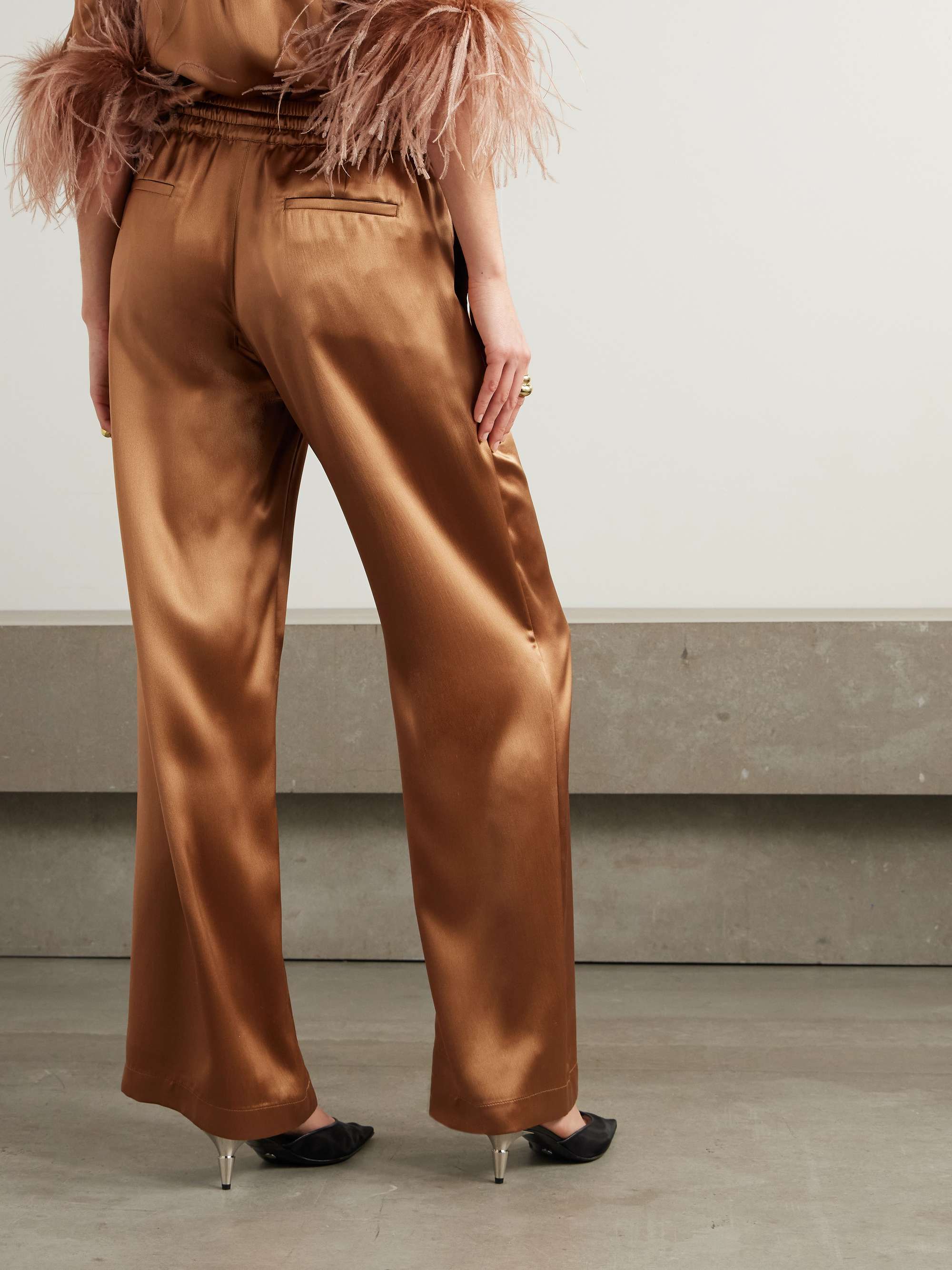 Silk-satin straight-leg pajama pants view