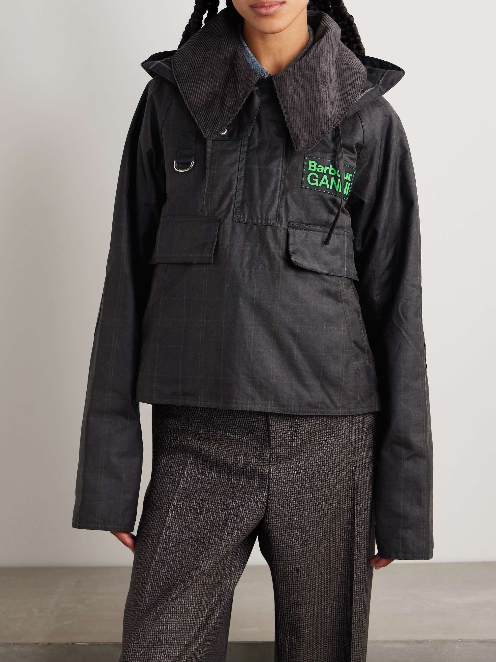 + GANNI corduroy-trimmed checked waxed-organic cotton jacket view