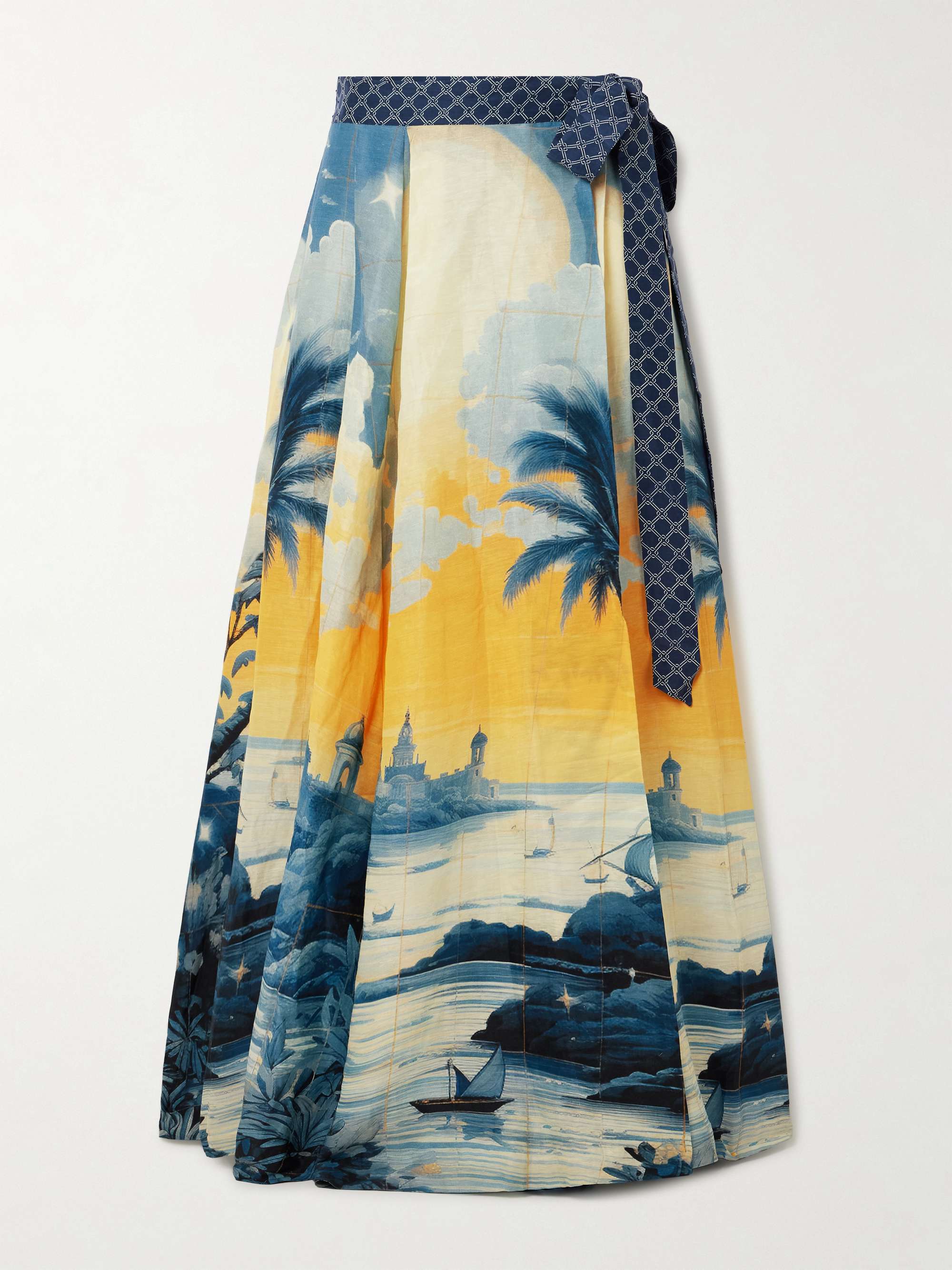 Embellished printed linen and silk-blend maxi wrap skirt view