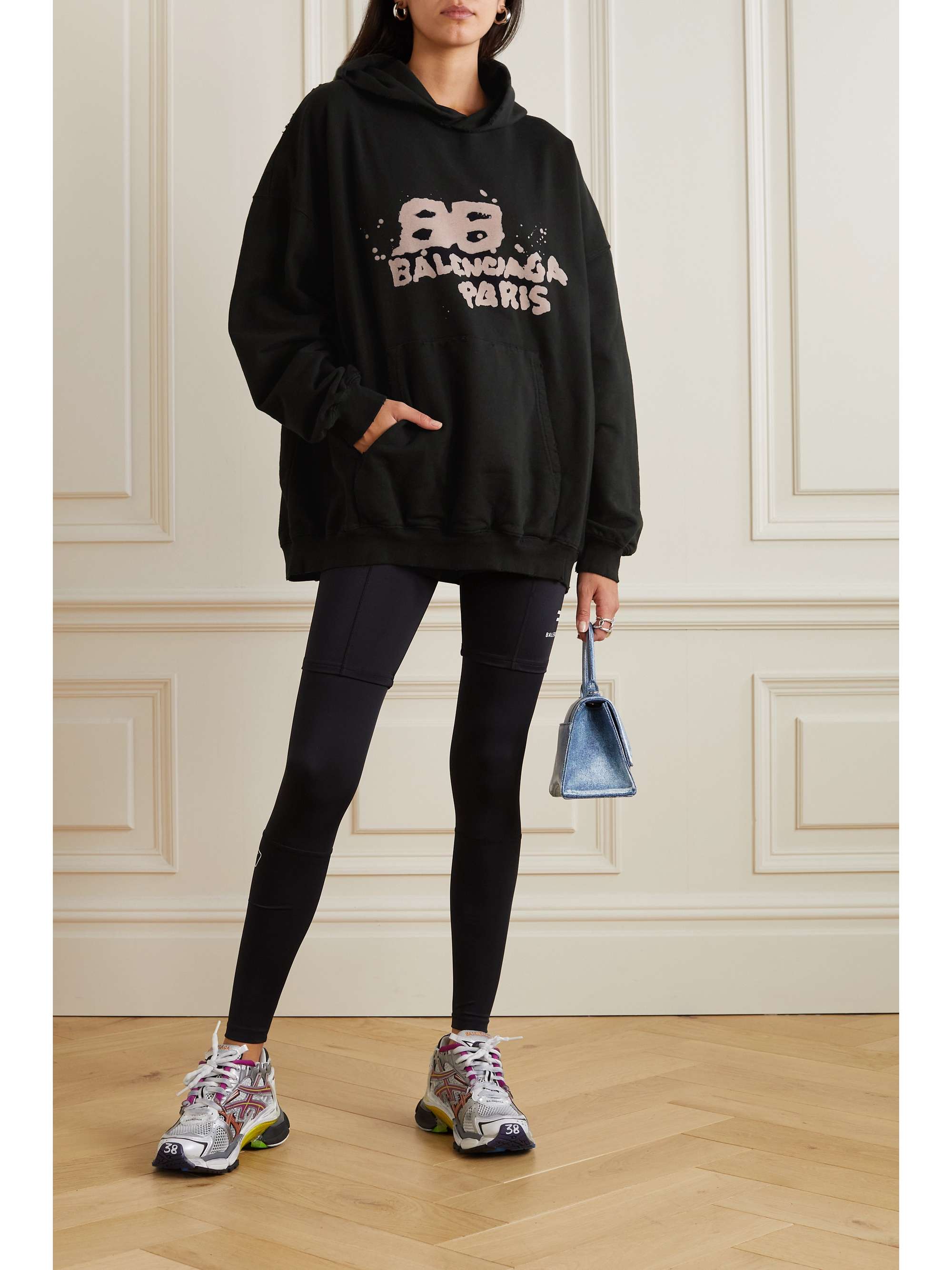 Oversized printed cotton-blend jersey hoodie view