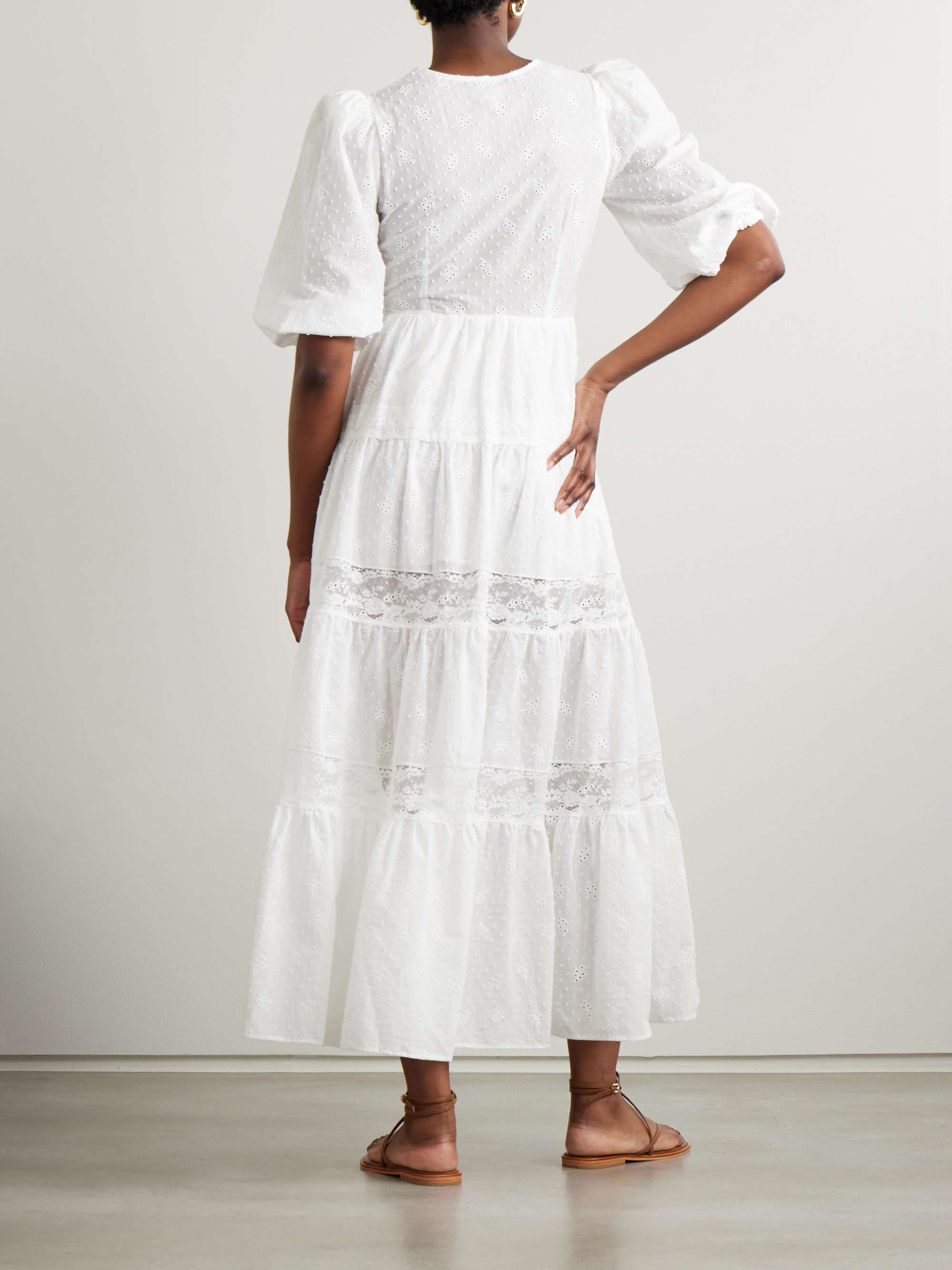 Poppi lace-trimmed tiered broderie anglaise cotton maxi dress view