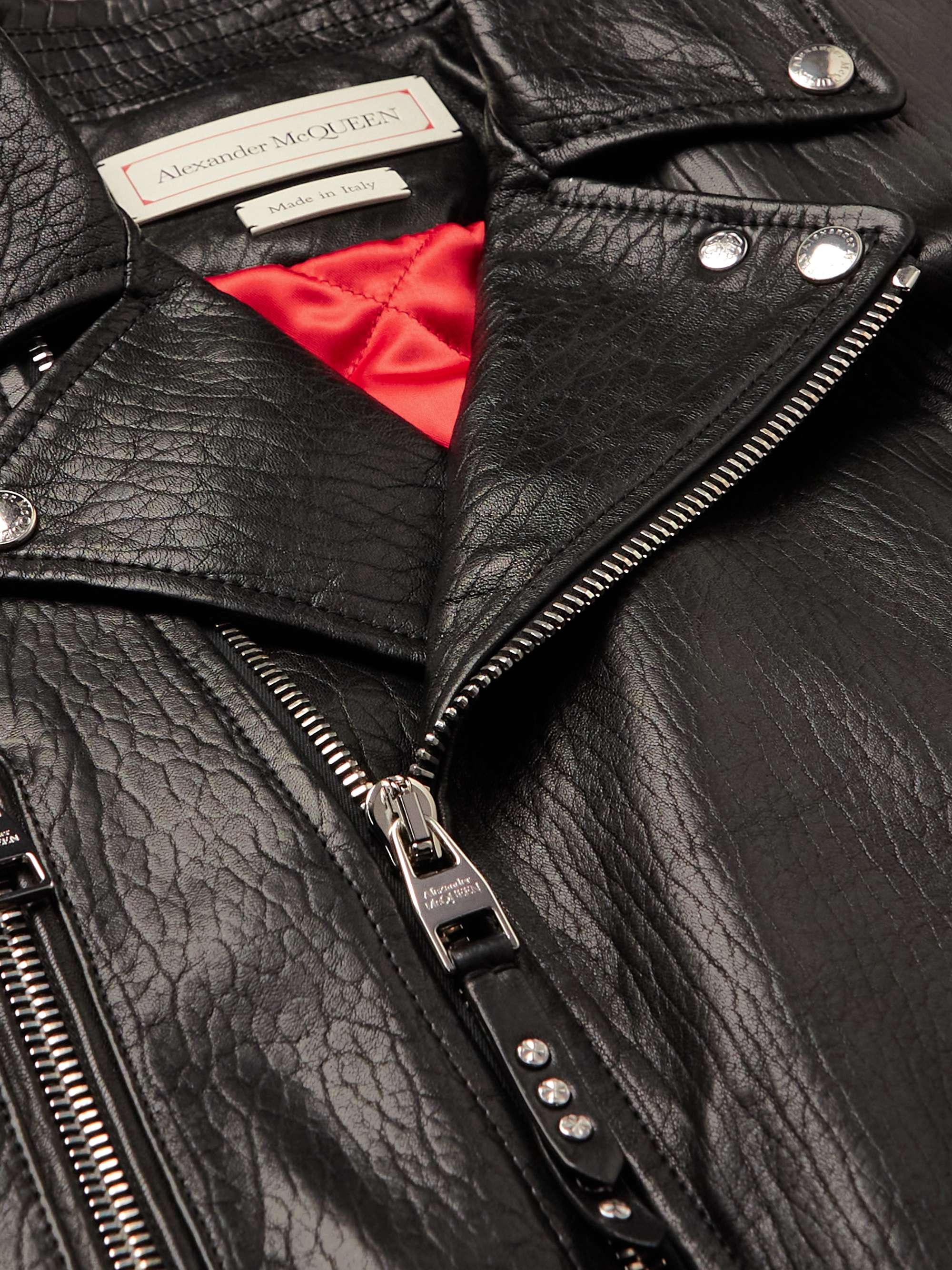 Slim-Fit Zip-Detailed Leather Biker Jacket view