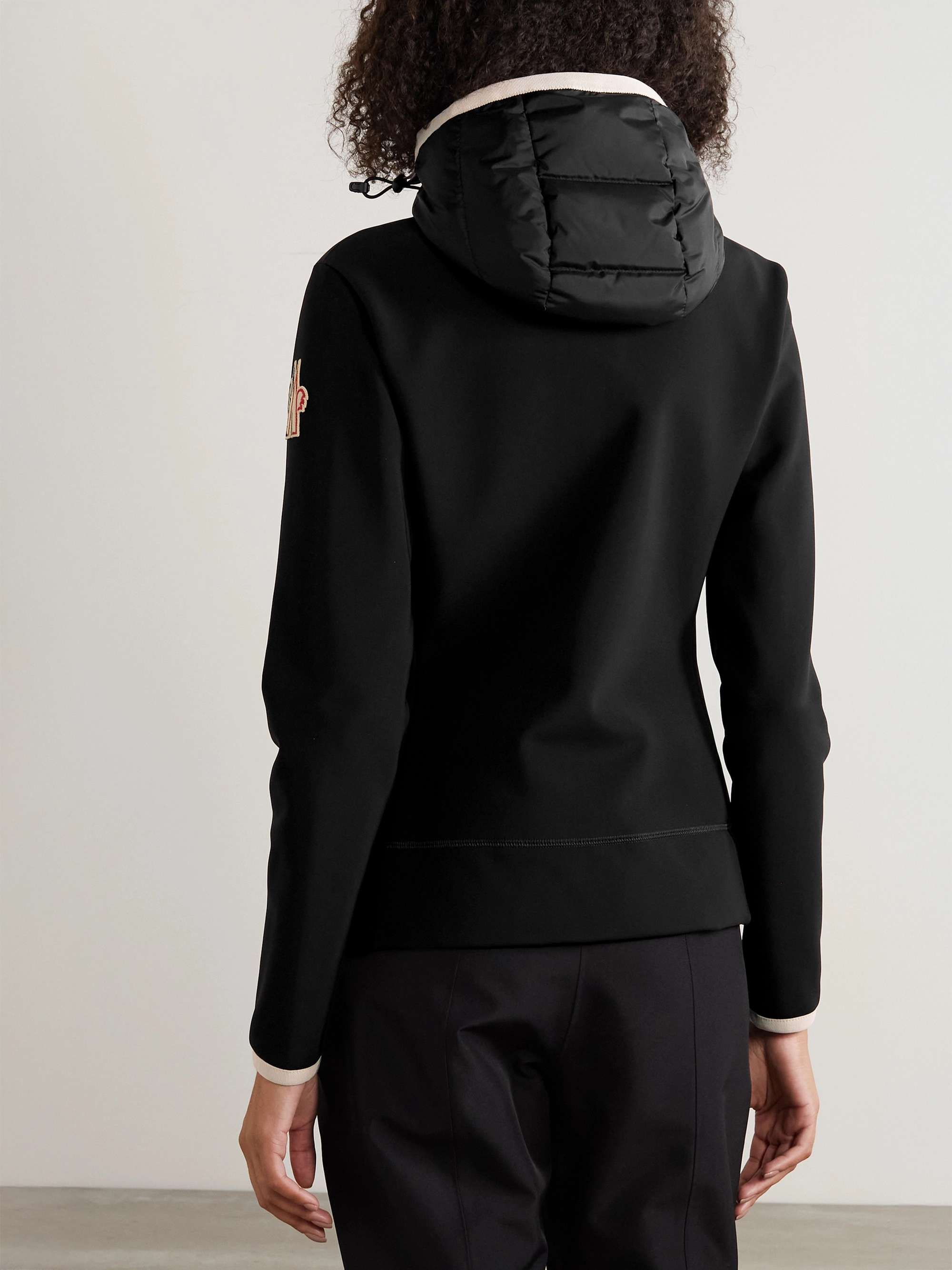 Hooded paneled twill and quilted stretch-shell down jacket view