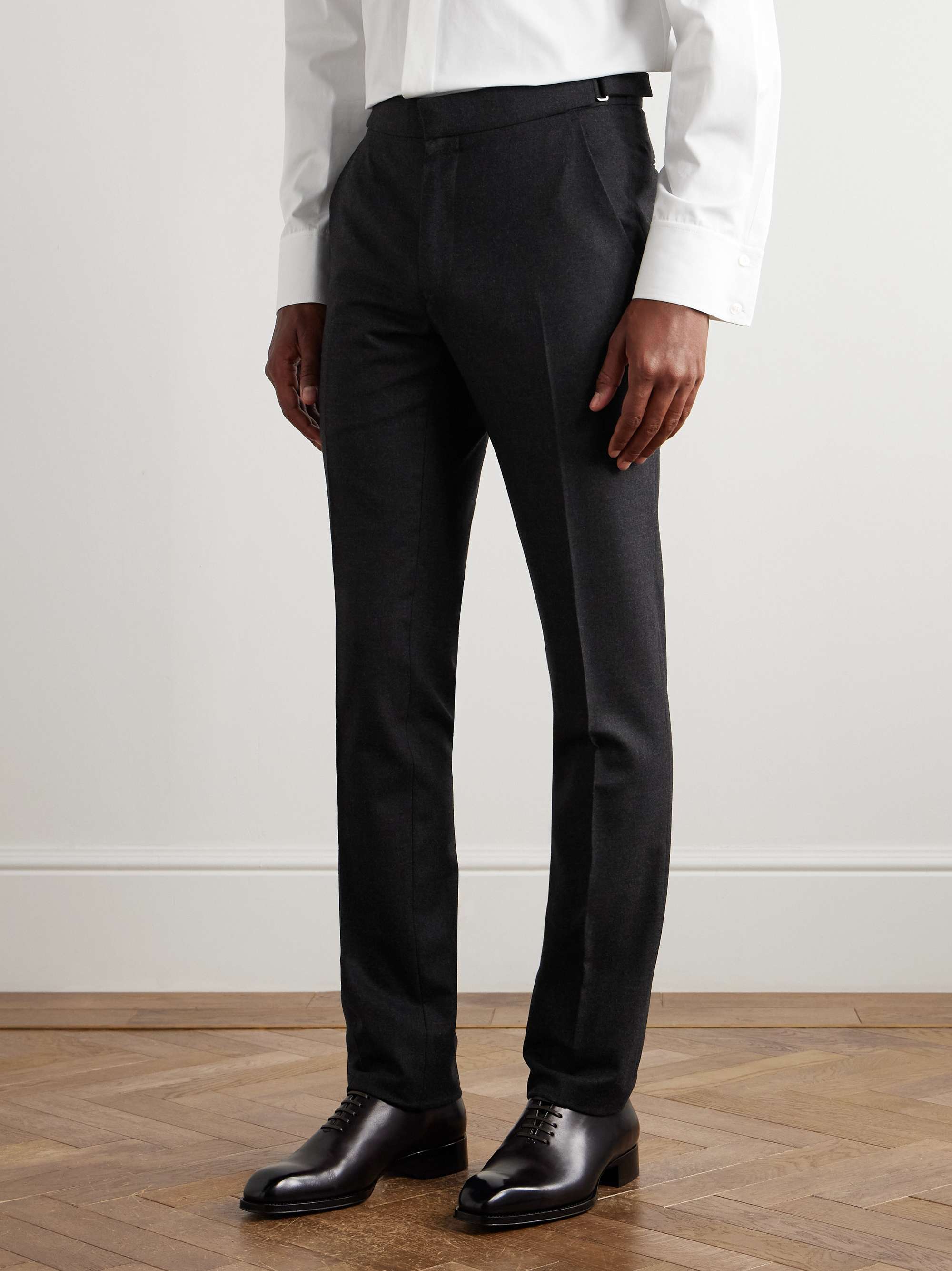 Dyllan Slim-Fit Straight-Leg Stretch-Wool Flannel Trousers view