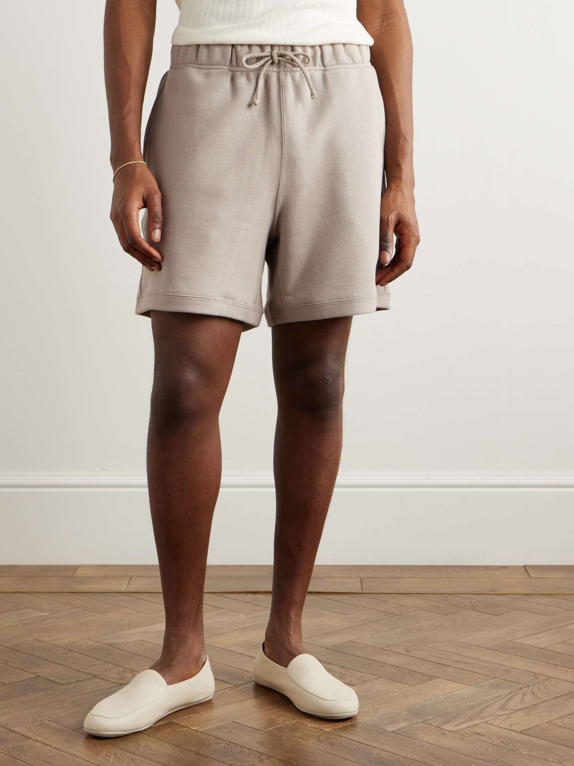 Straight-Leg Cotton-Terry Drawstring Shorts view