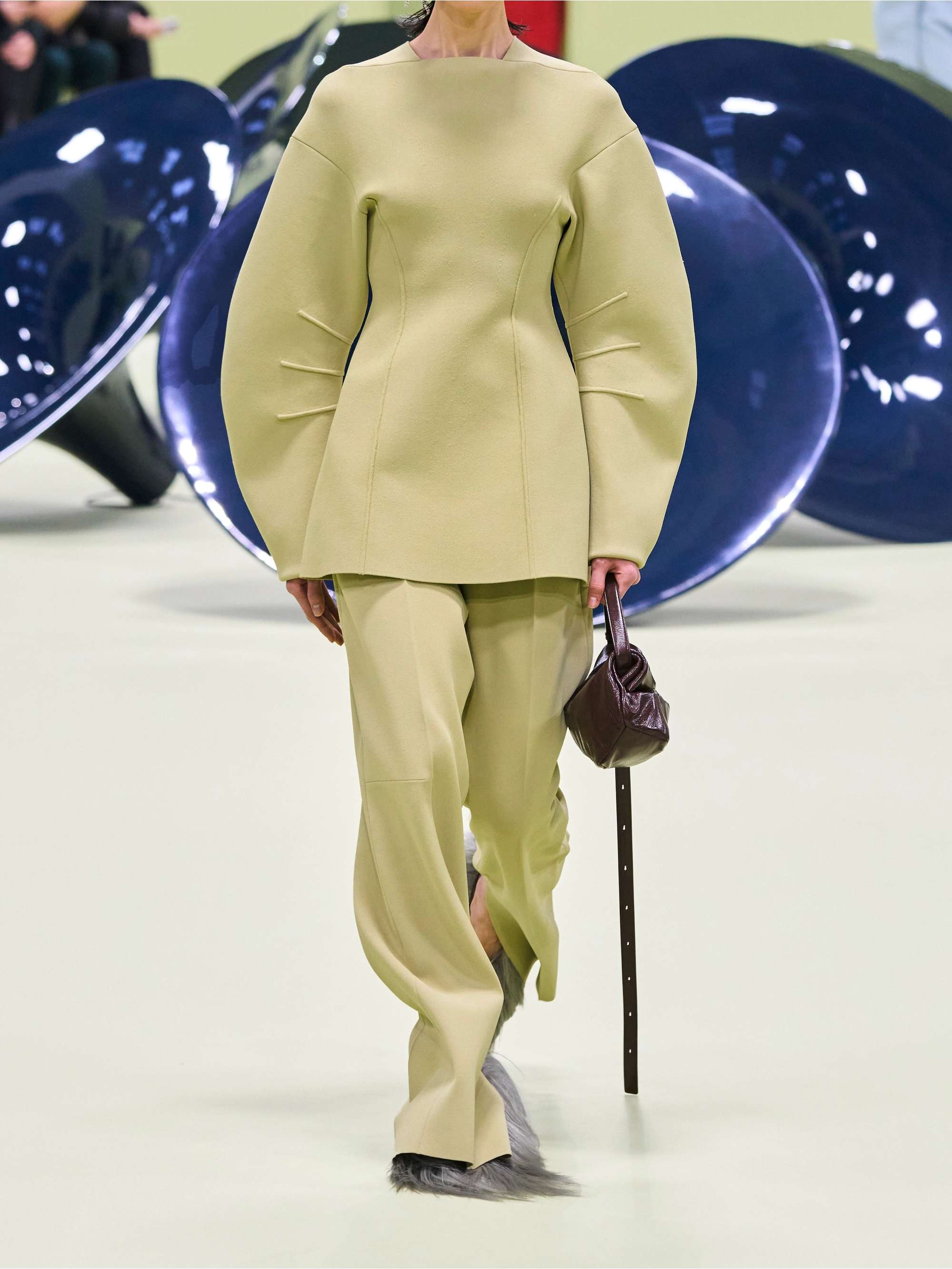 Pleated knitted straight-leg pants view