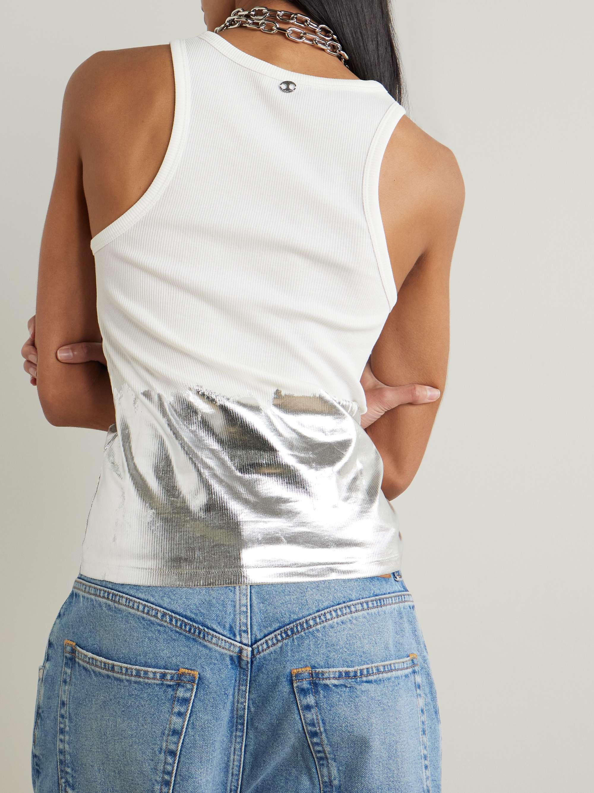 Embellished metallic ribbed stretch-cotton jersey tank view