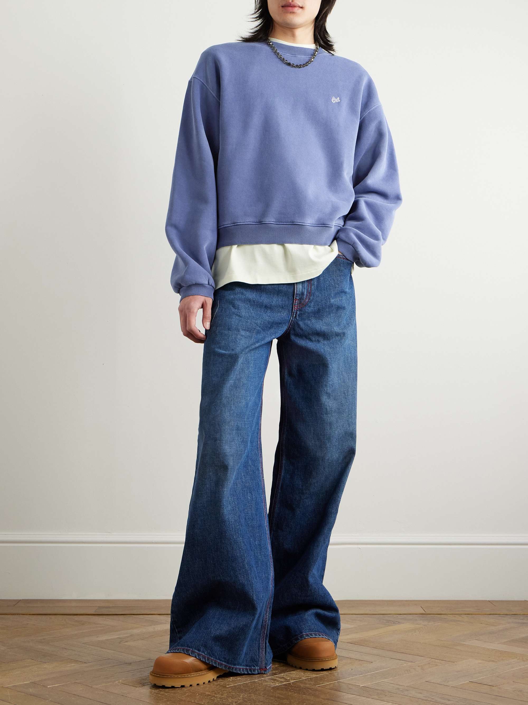 Cropped Logo-Embroidered Cotton-Jersey Sweatshirt view