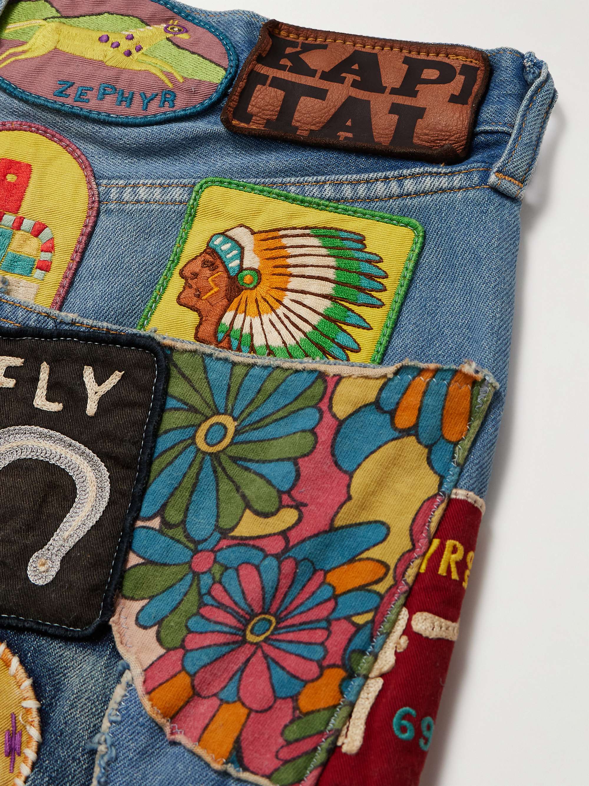 Straight-Leg Appliquéd Patchwork Denim Shorts view