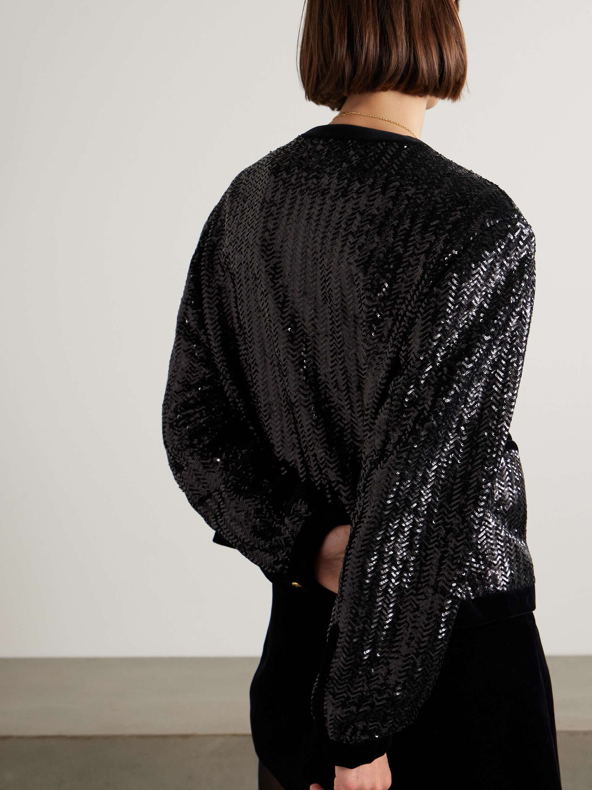 All About You Gliss velvet-trimmed sequined woven jacket view