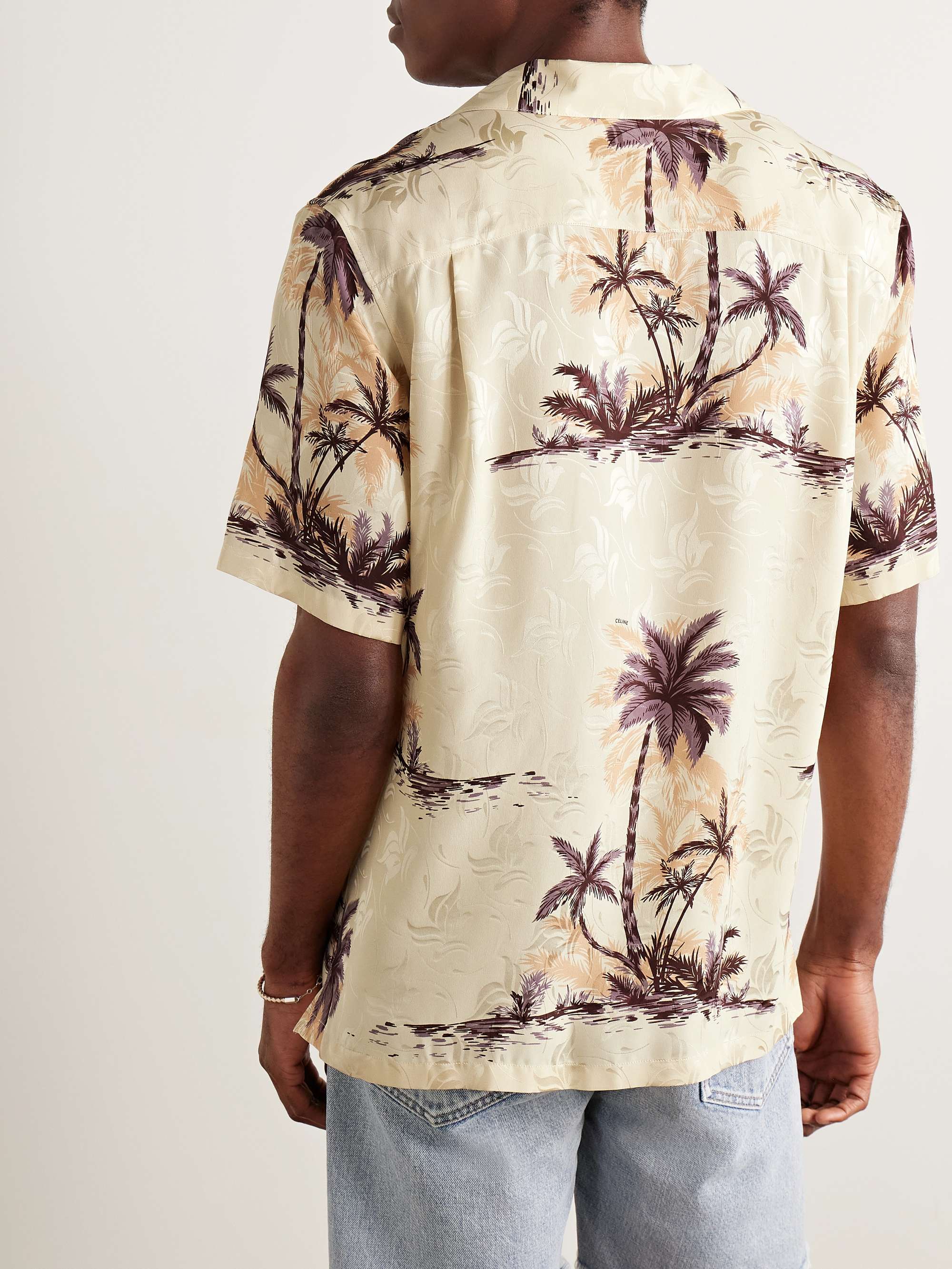 Convertible-Collar Printed Silk Crepe De Chine Shirt view