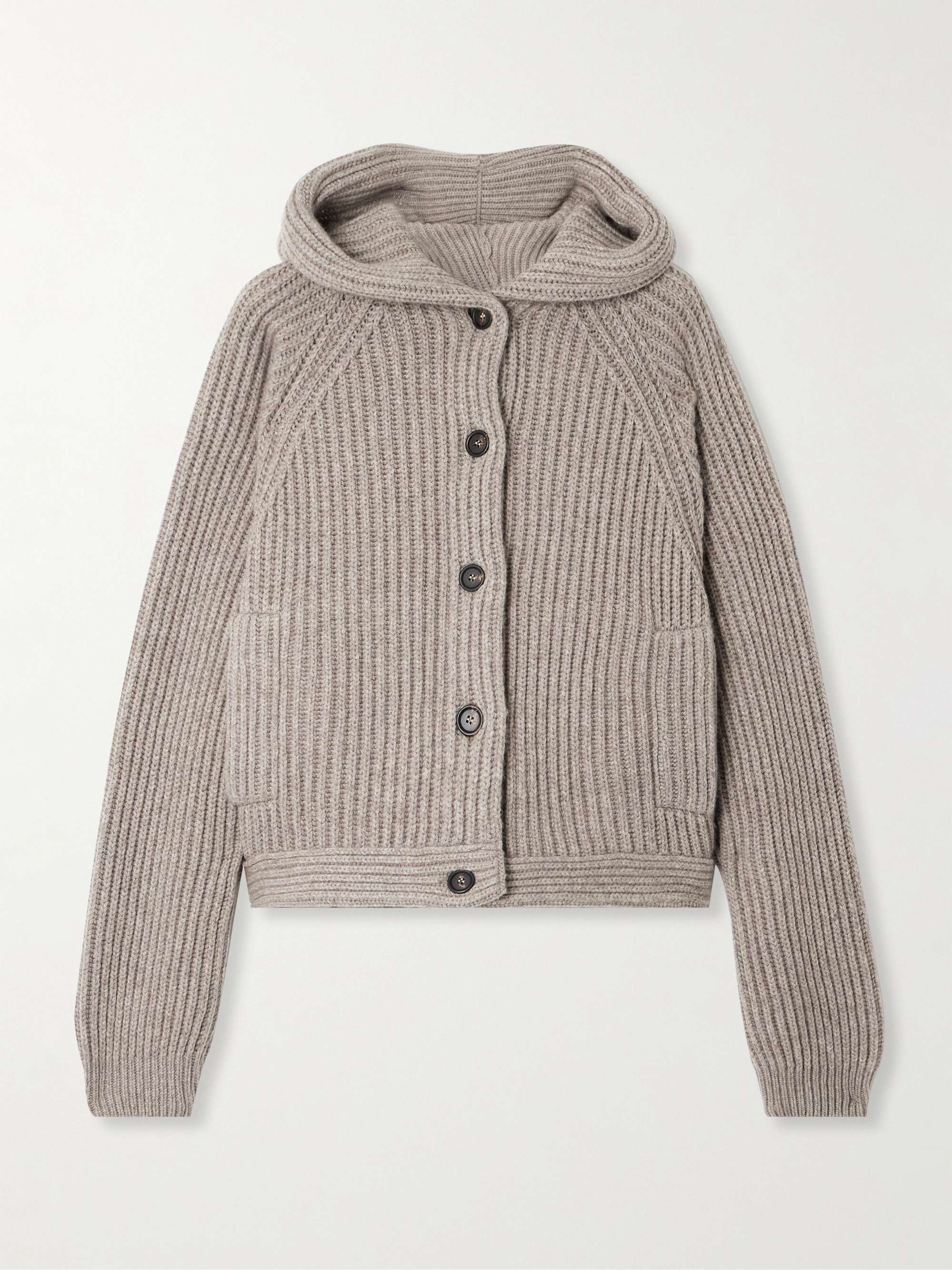 Hooded ribbed cashmere cardigan view