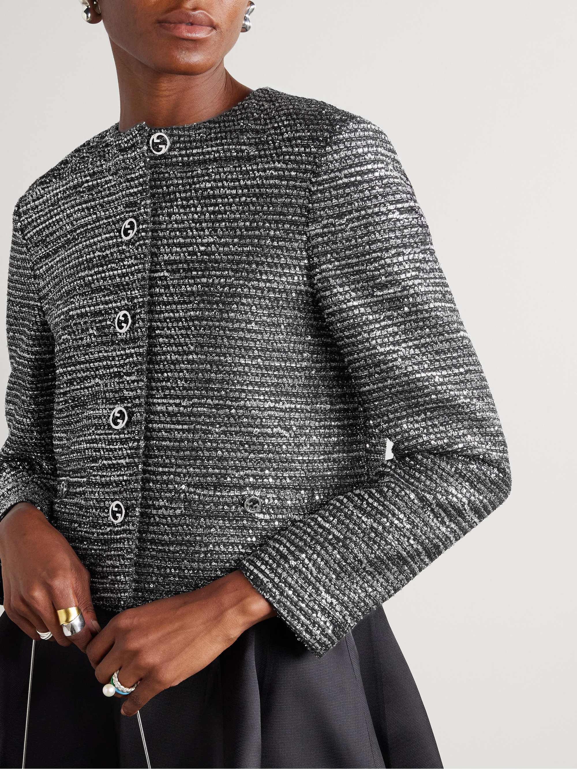 Cropped sequined wool-blend jacket view