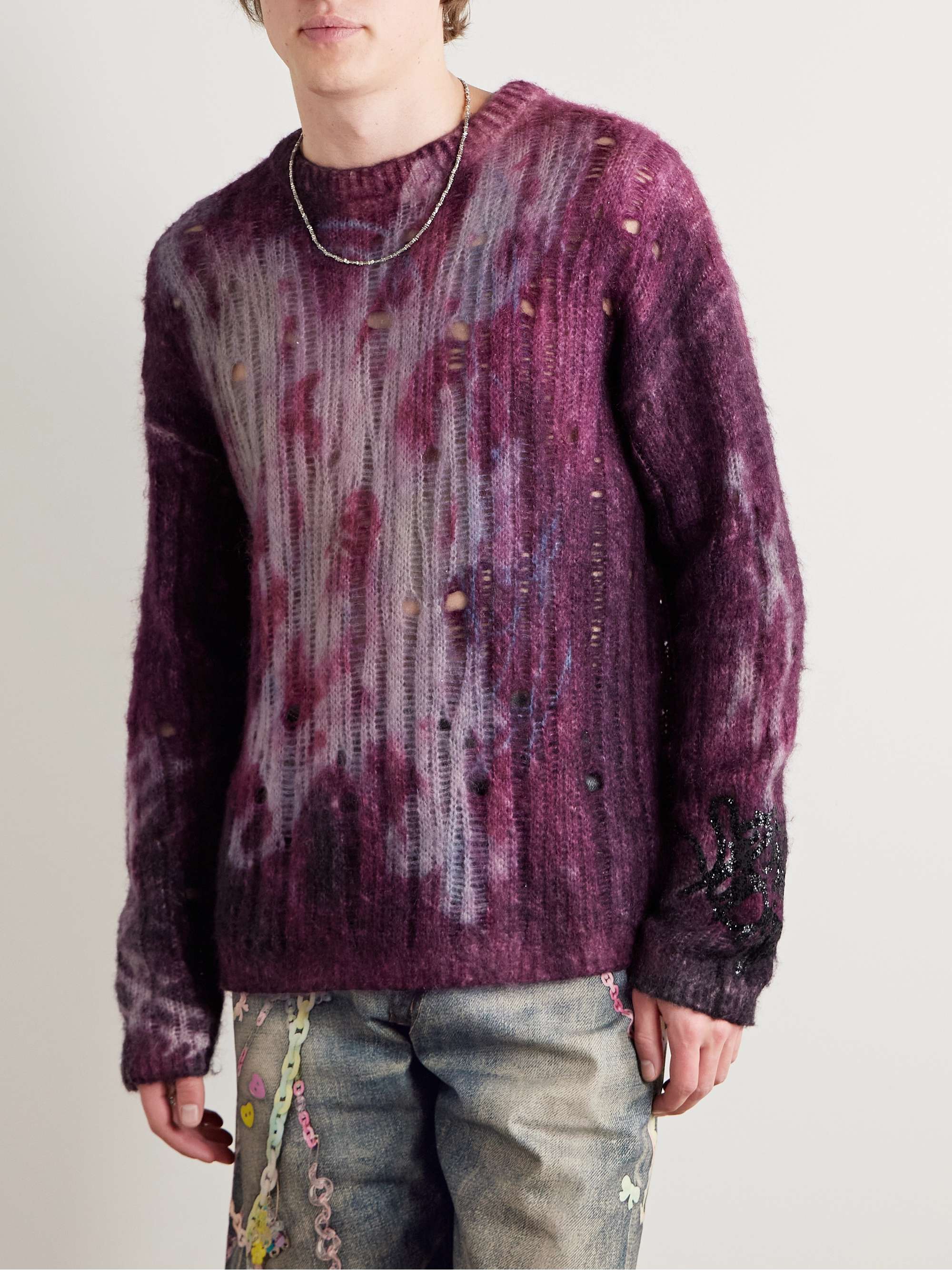 Tie-Dyed Distressed Knitted Sweater view