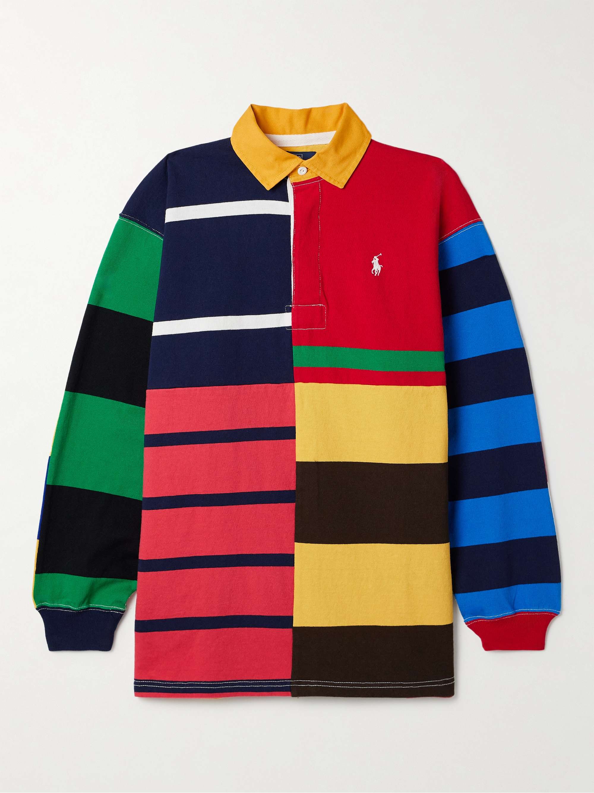 Oversized twill-trimmed paneled striped cotton-jersey shirt view