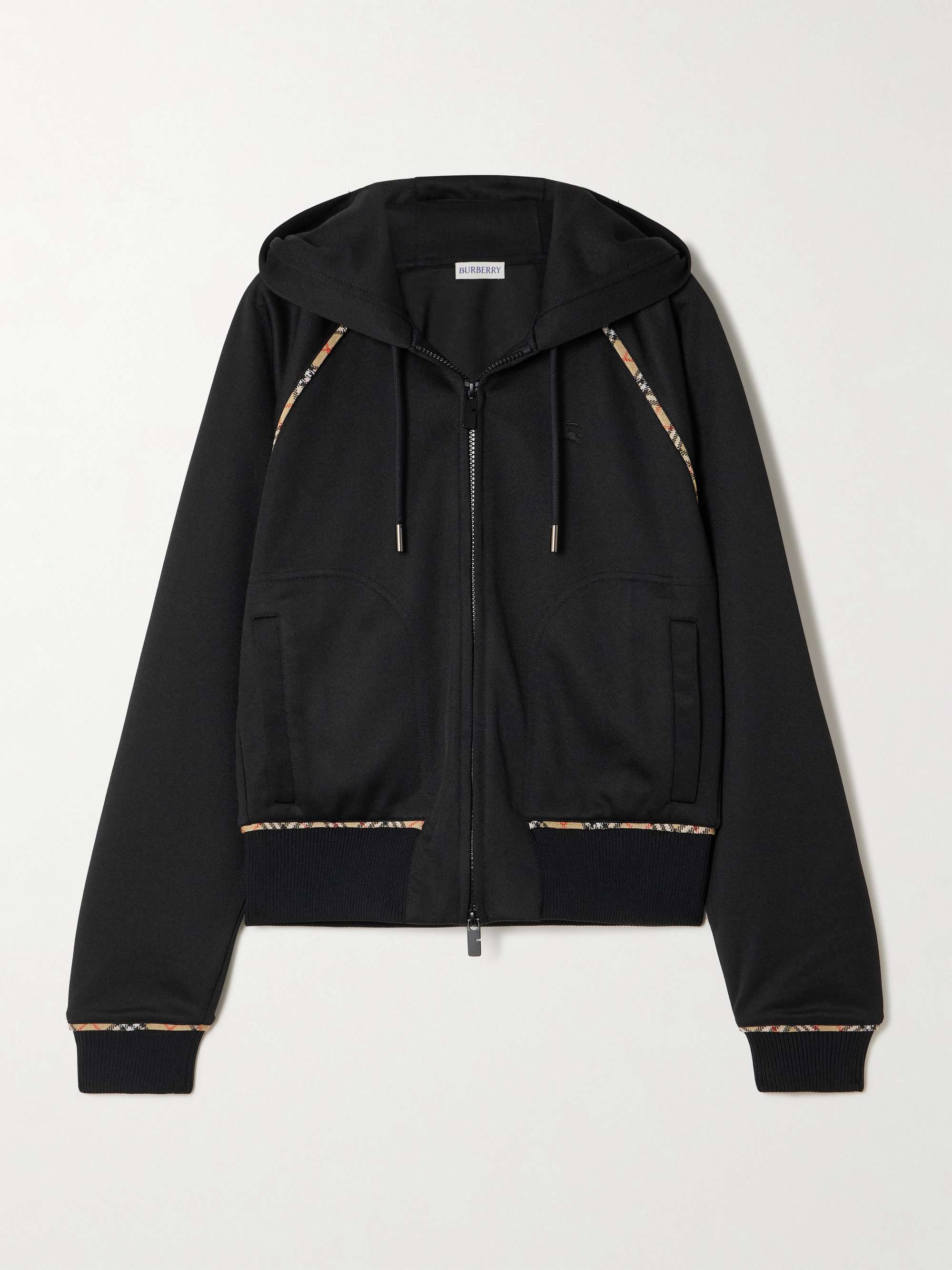 Checked piqué-trimmed jersey hooded track jacket view