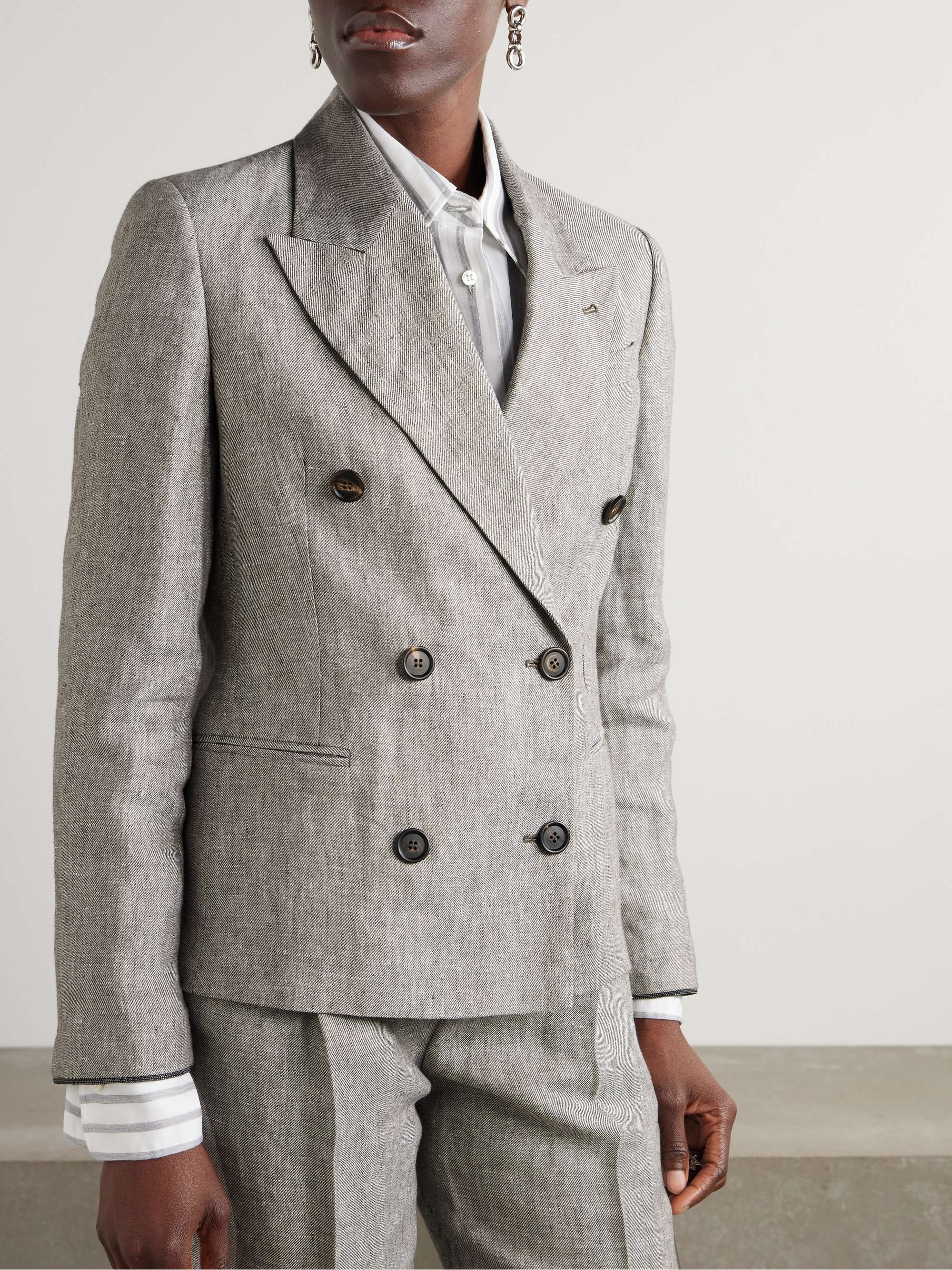Double-breasted hemp and linen-blend blazer view