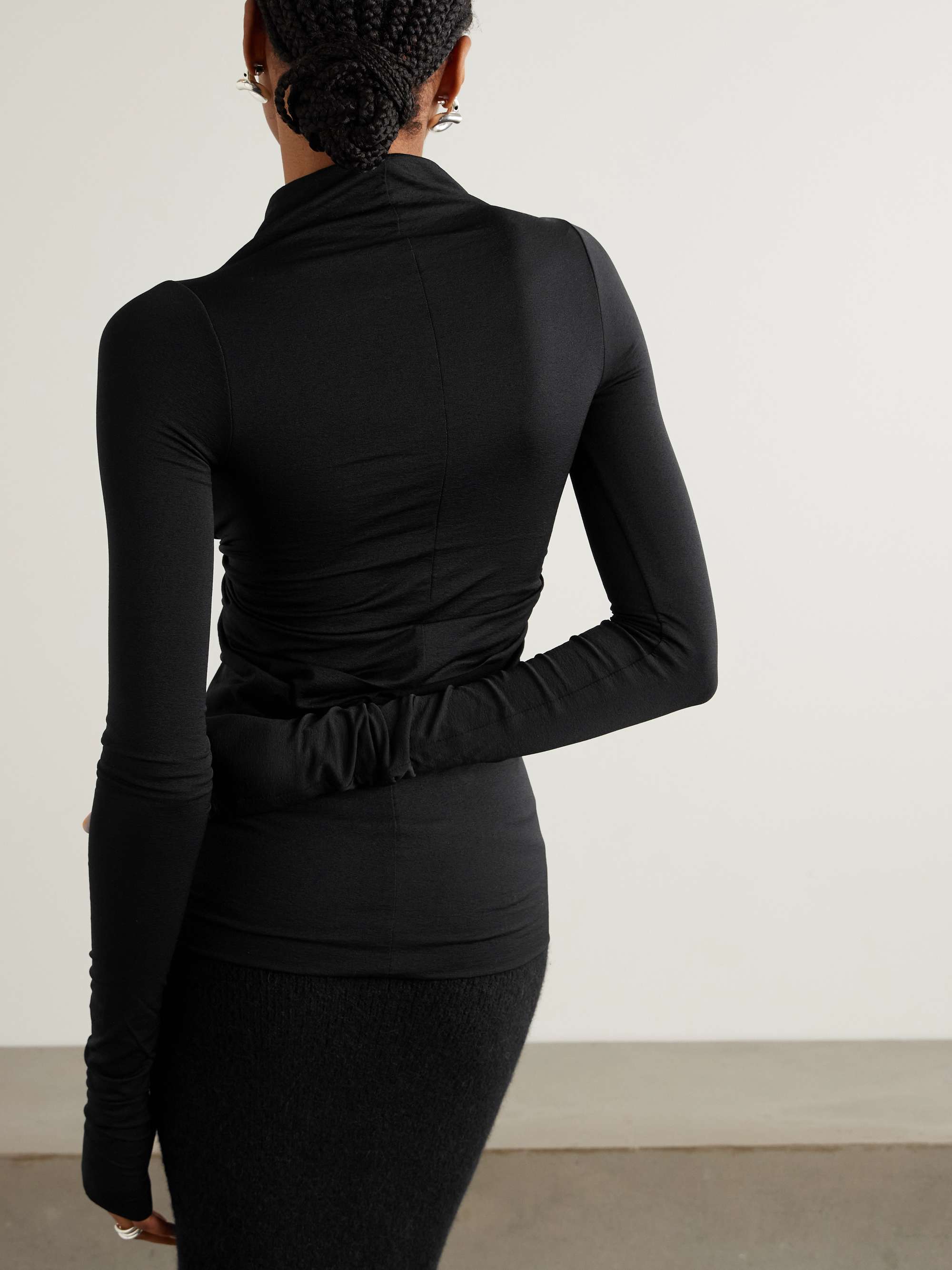 Cutout ruched stretch-jersey top view