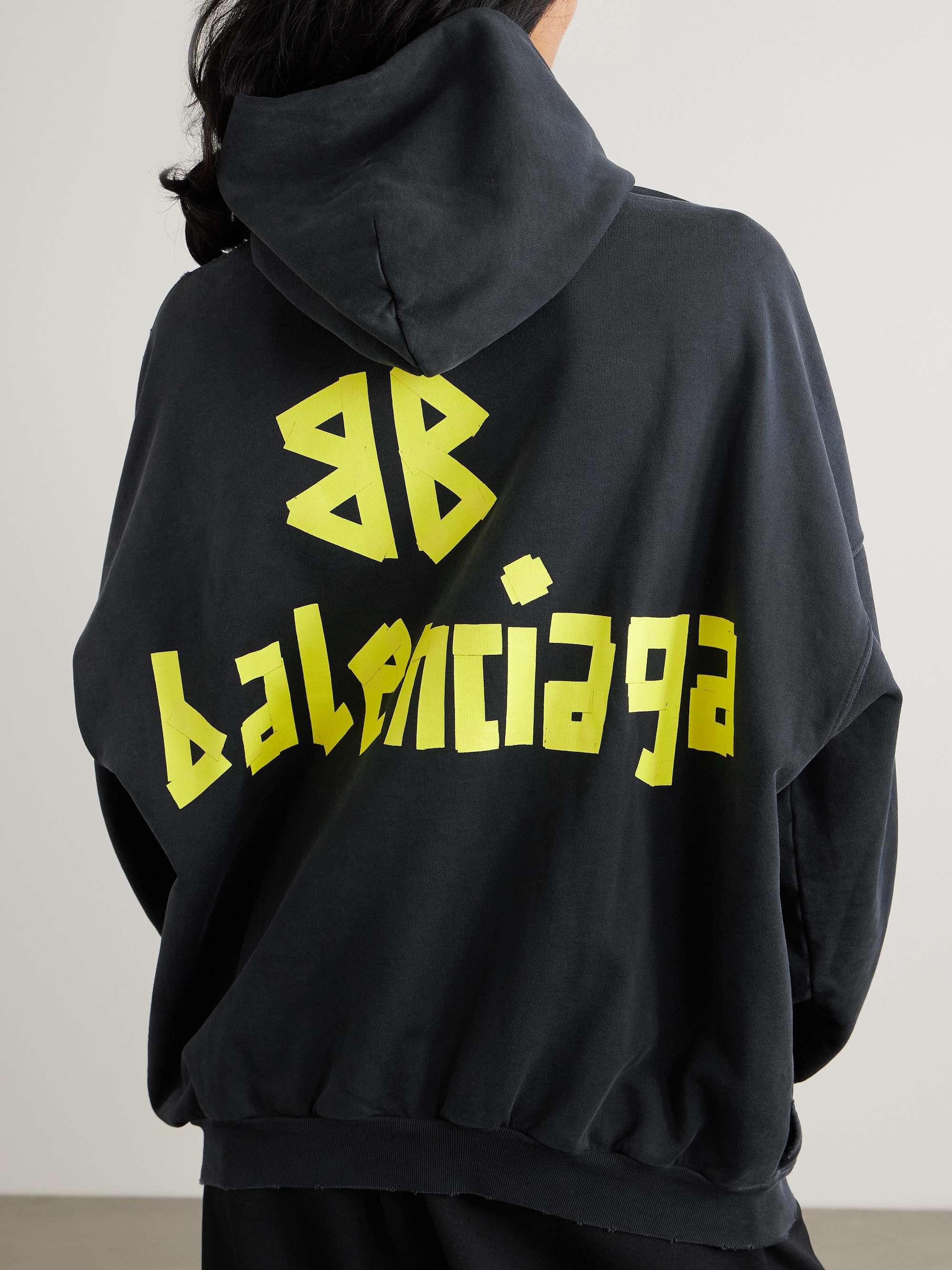 Oversized distressed printed cotton-jersey hoodie view